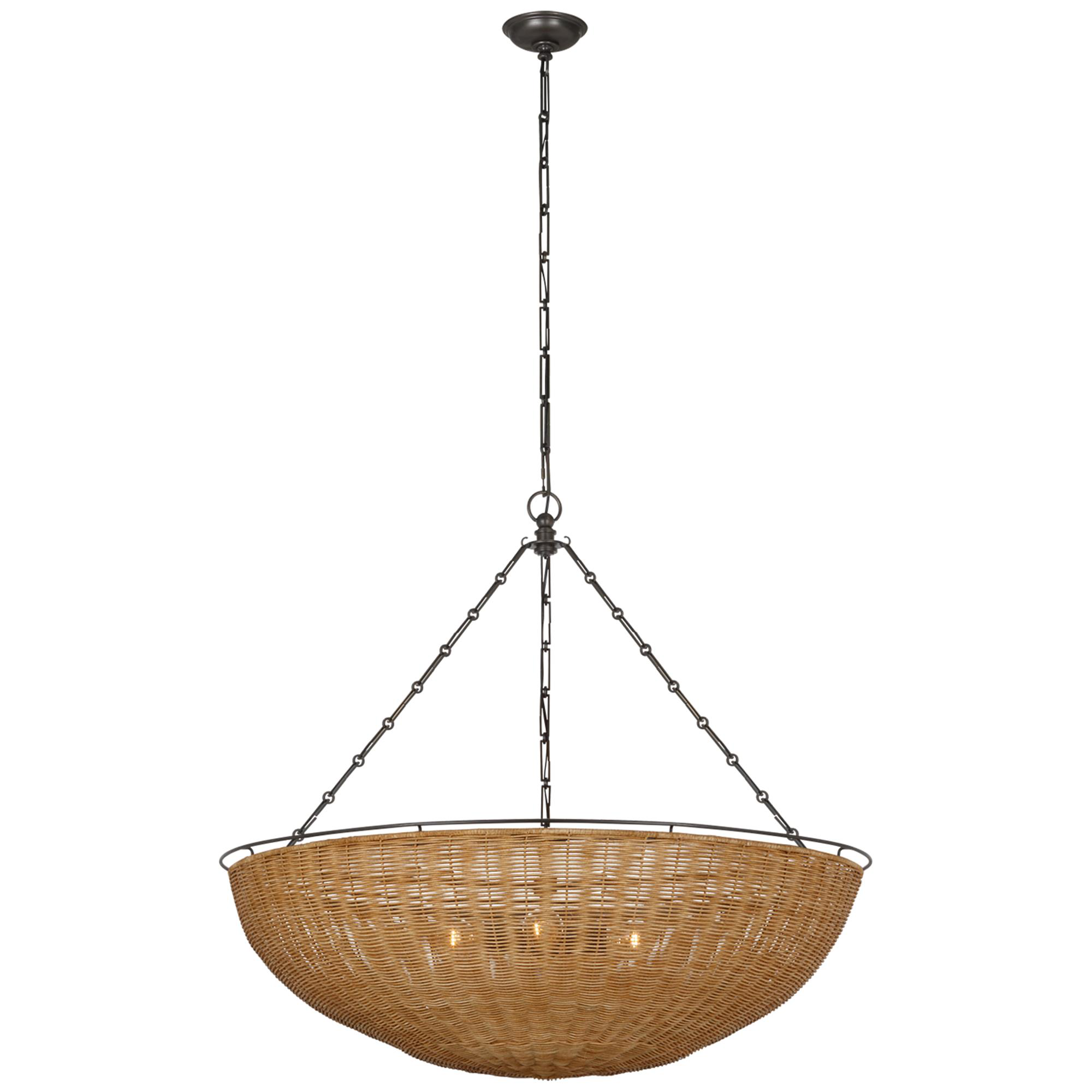 Visual Comfort Signature Collection CHC5638AI/NTW Chapman & Myers Clovis LED 38 inch Aged Iron and Natural Wicker Chandelier Ceiling Light, Extra Larg