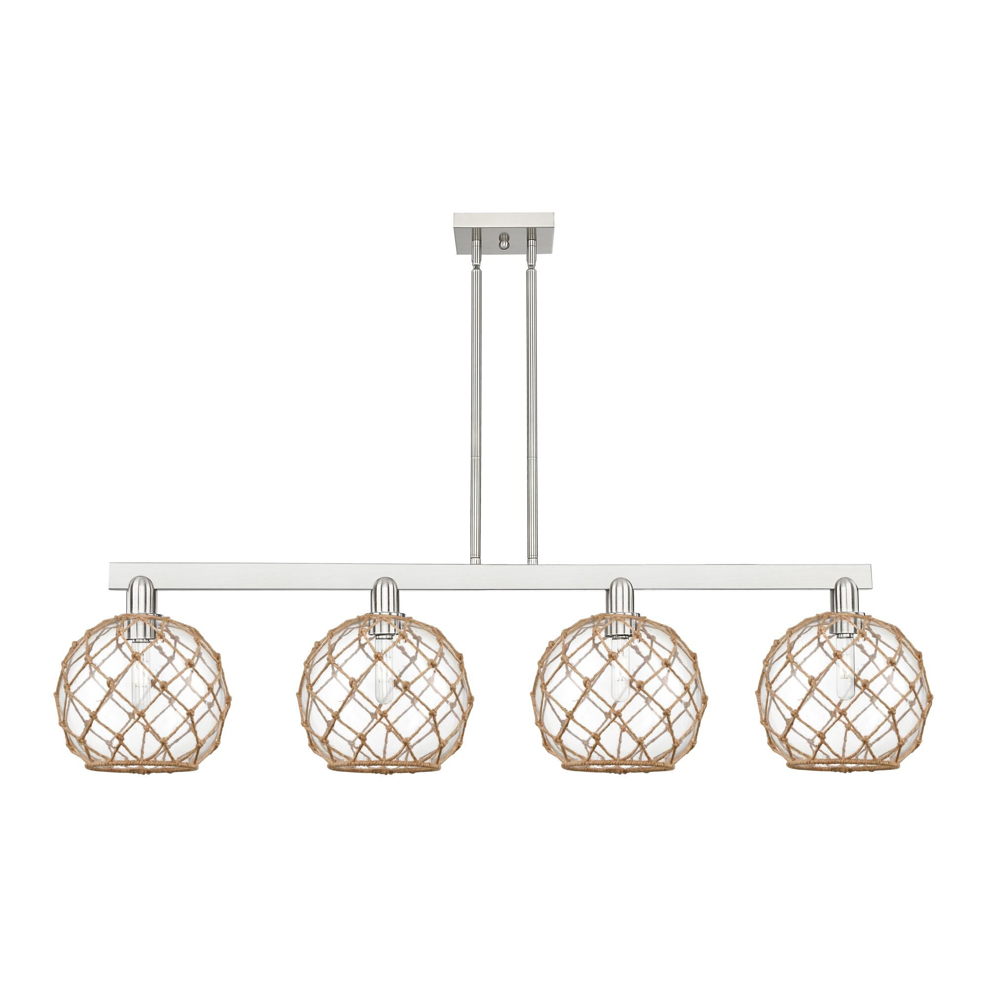 Shown in Brushed Satin Nickel finish and Clear with Brown Rope glass