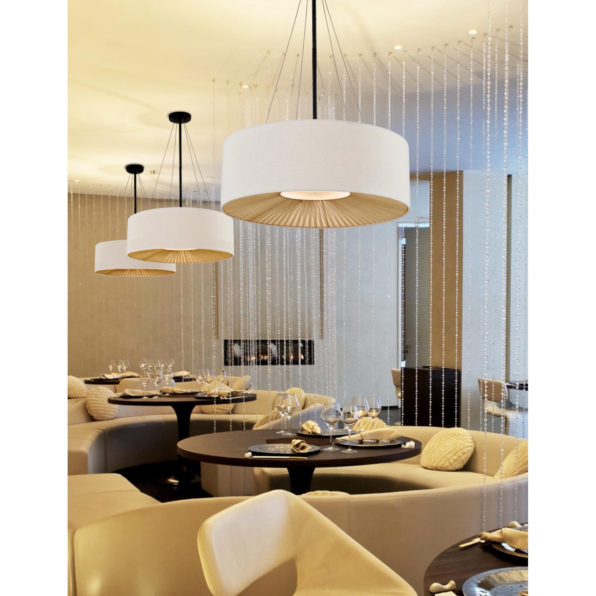 Shown in Matte Black finish and Cream Woven Fabric shade