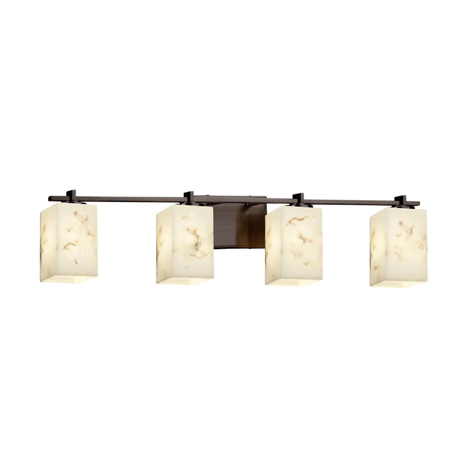Shown in Dark Bronze finish and Faux Alabaster Resin glass and Square with Flat Rim accent