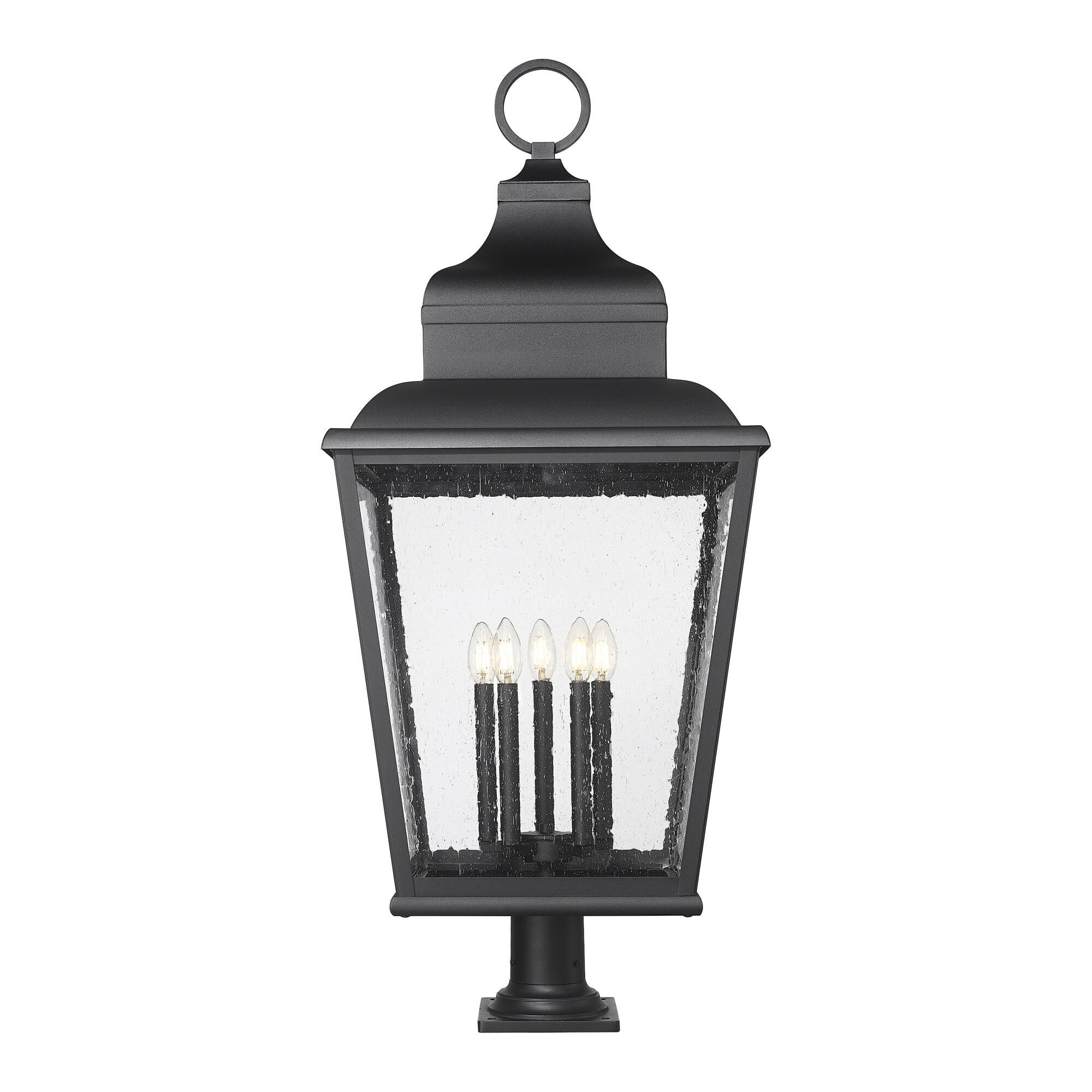 Shown in Sand Black finish and Clear Seedy glass