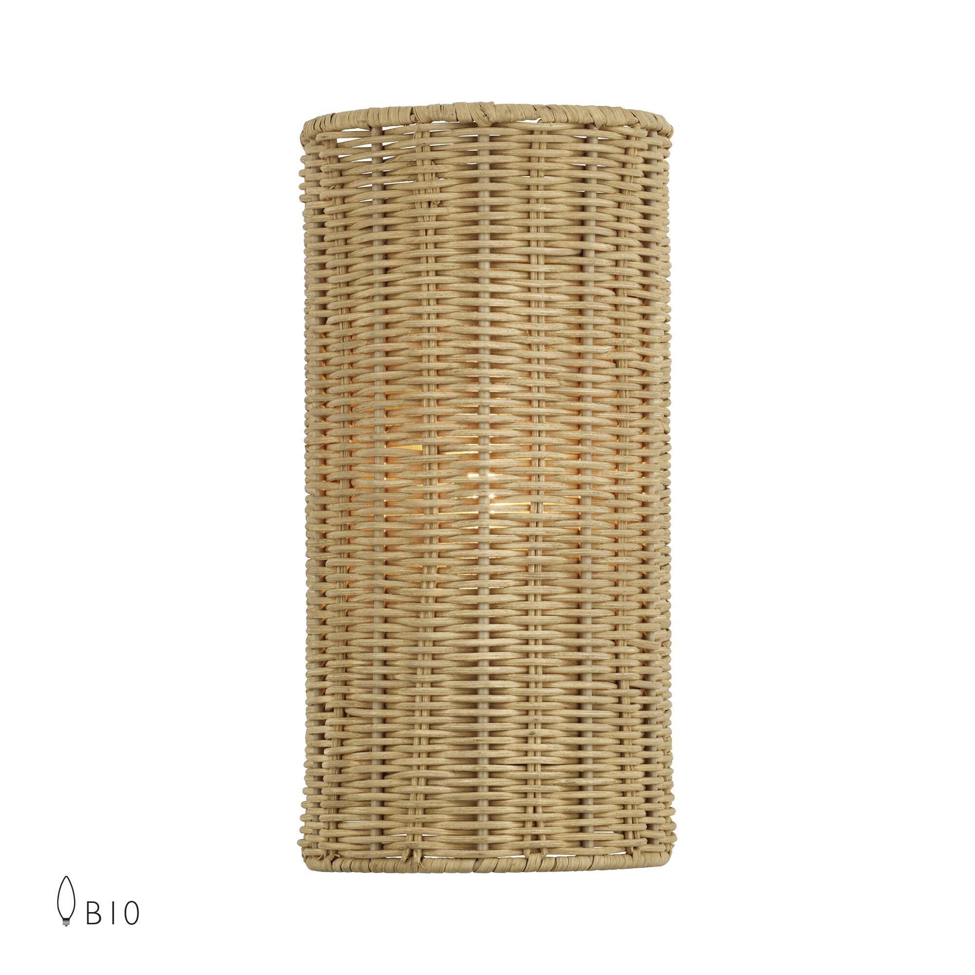 Shown in Antique Gold Leaf finish and Hand-Woven Rustic Walnut Color Rattan shade