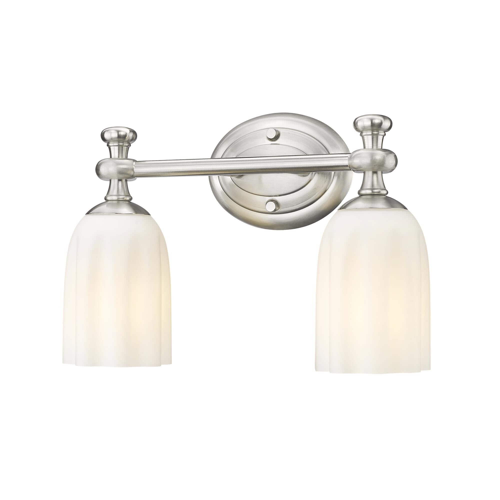 Shown in Brushed Nickel finish and Opal Etched glass and Opal Etched shade