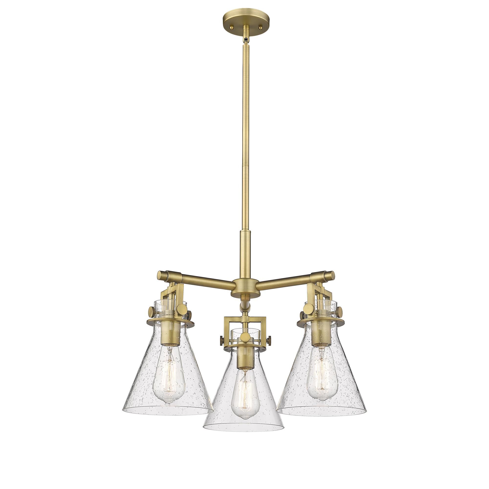 Shown in Brushed Brass finish and Seedy glass