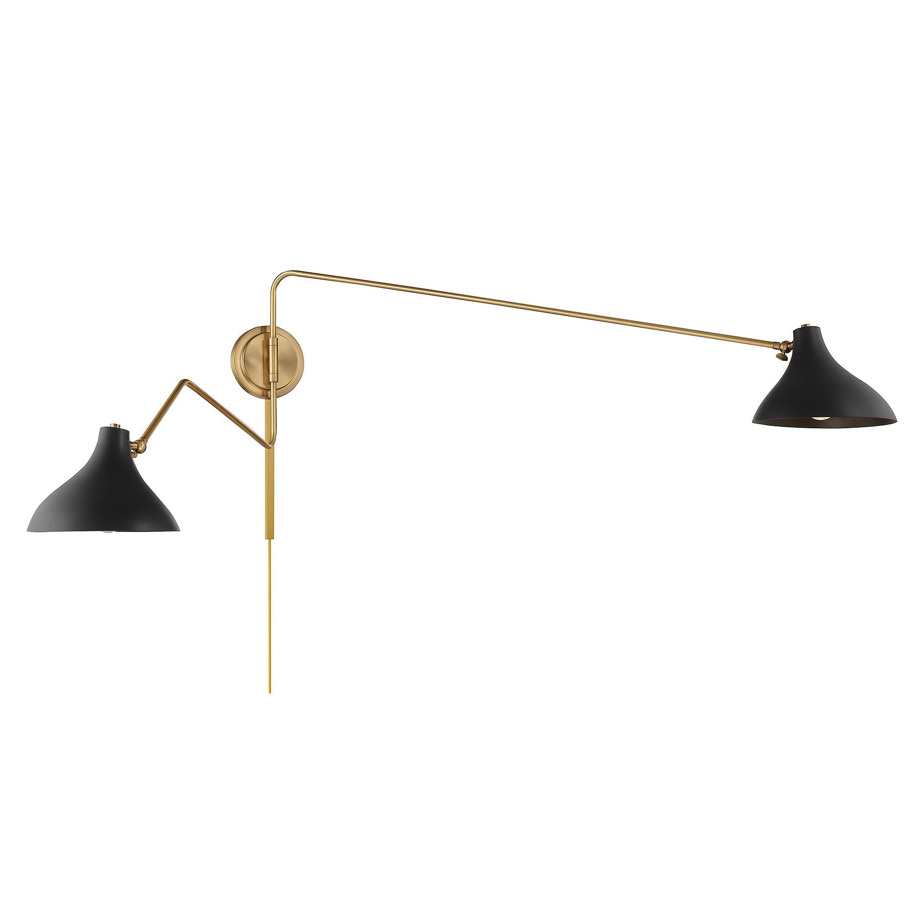 Shown in Matte Black with Natural Brass finish and Matte Black Metal shade