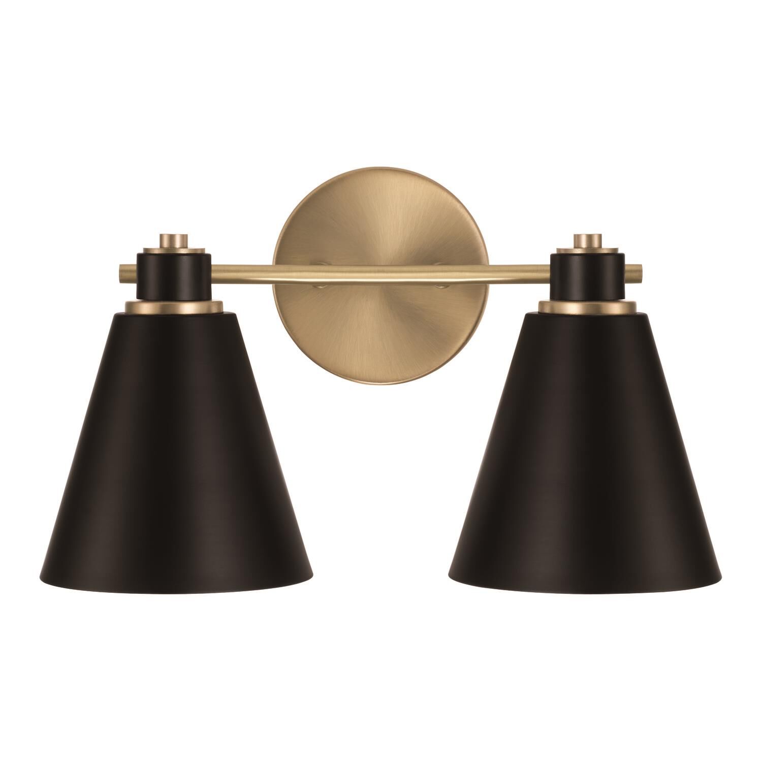 Shown in Aged Brass and Black finish and Black Metal  with White Interior shade