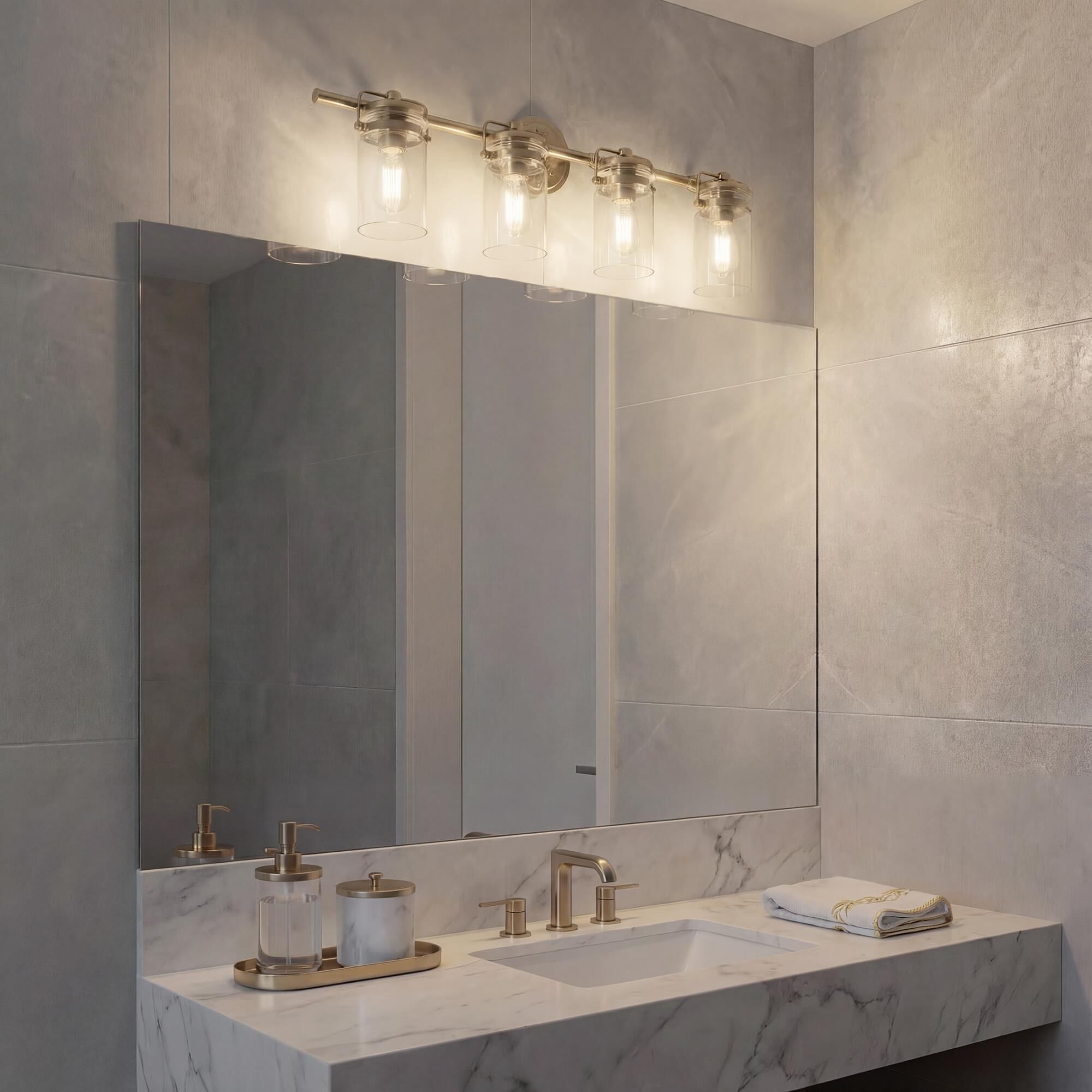 Shown in Champagne Bronze finish and Clear glass