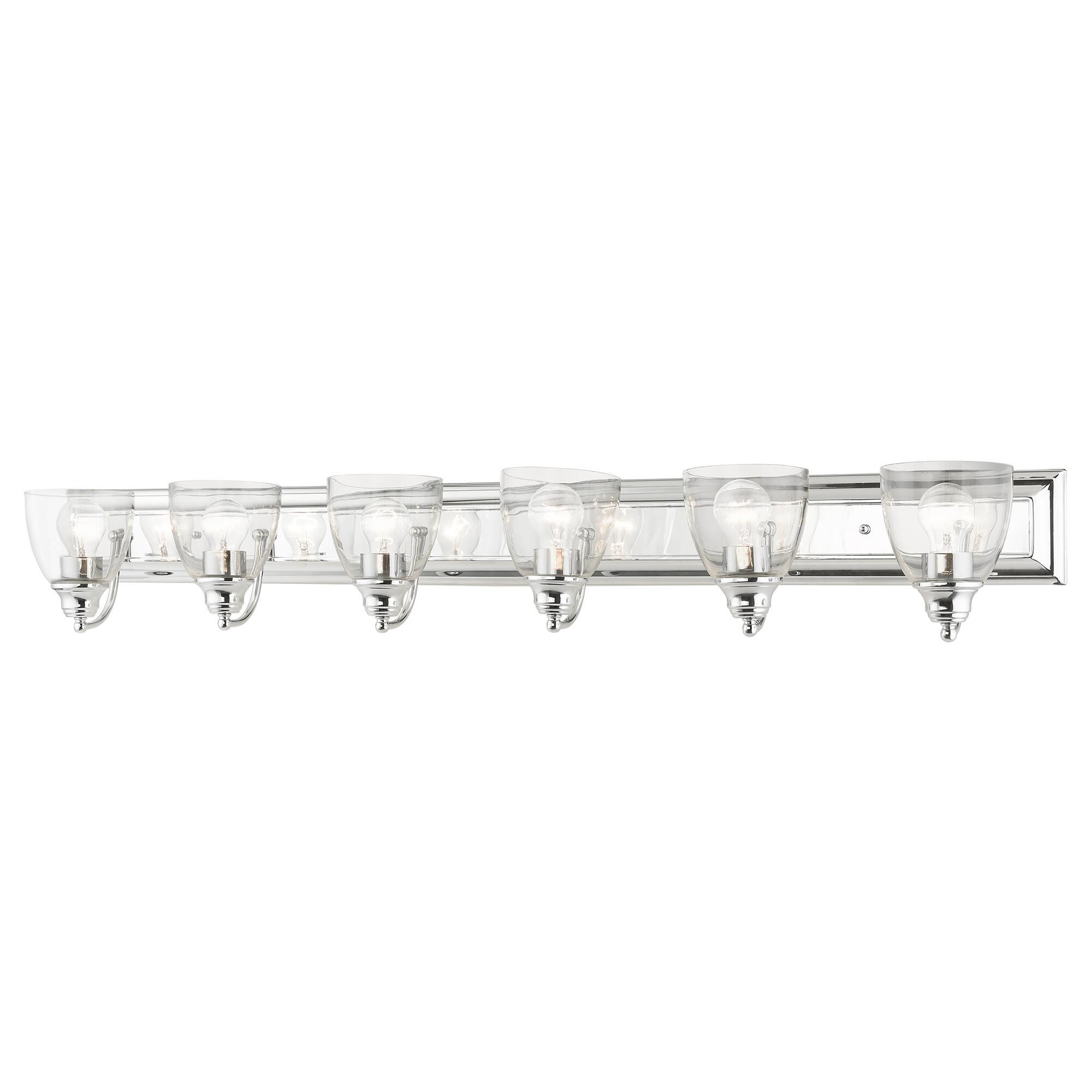 Shown in Polished Chrome finish and Hand Blown Clear glass