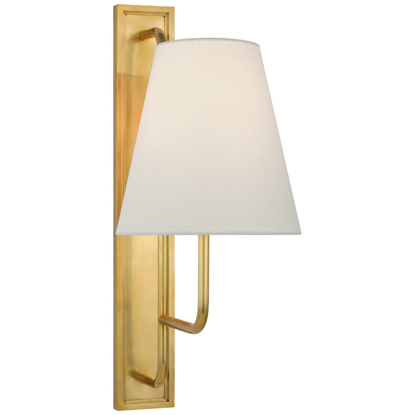 Shown in Hand-Rubbed Antique Brass finish and Linen shade