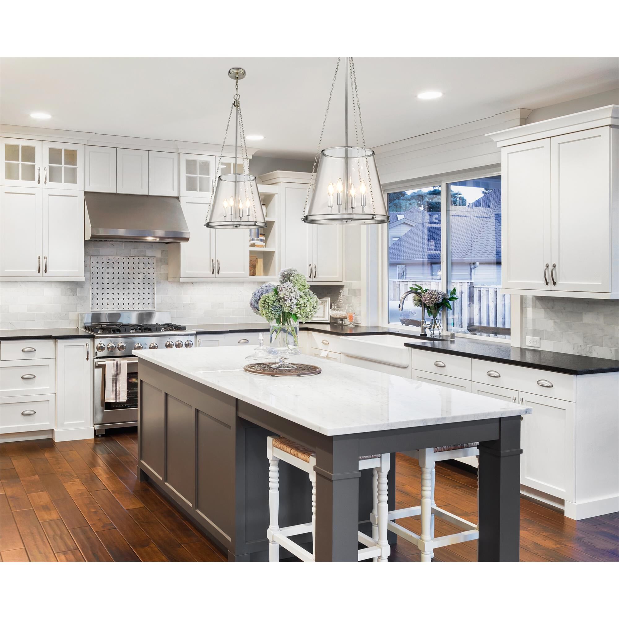 Shown in Brushed Nickel finish and Clear glass and Clear shade