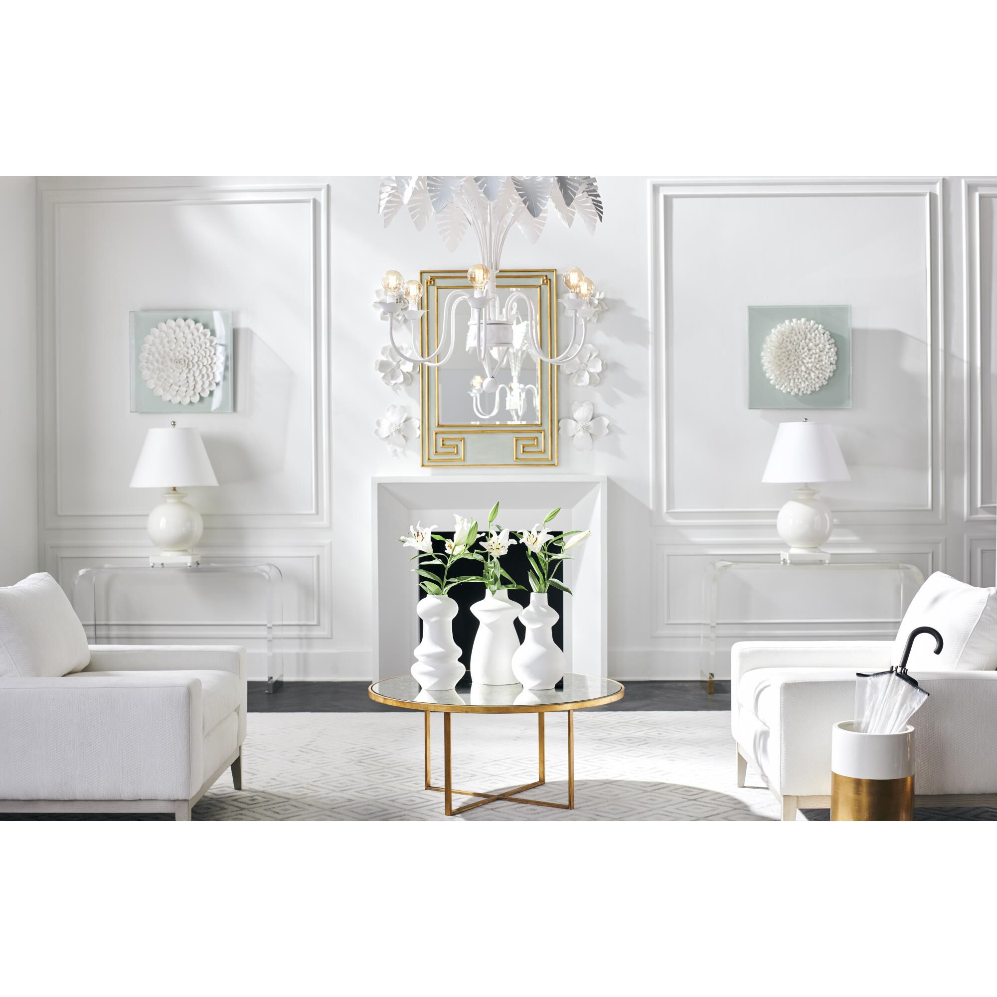 Shown in White Glaze/Antique Gold Leaf finish