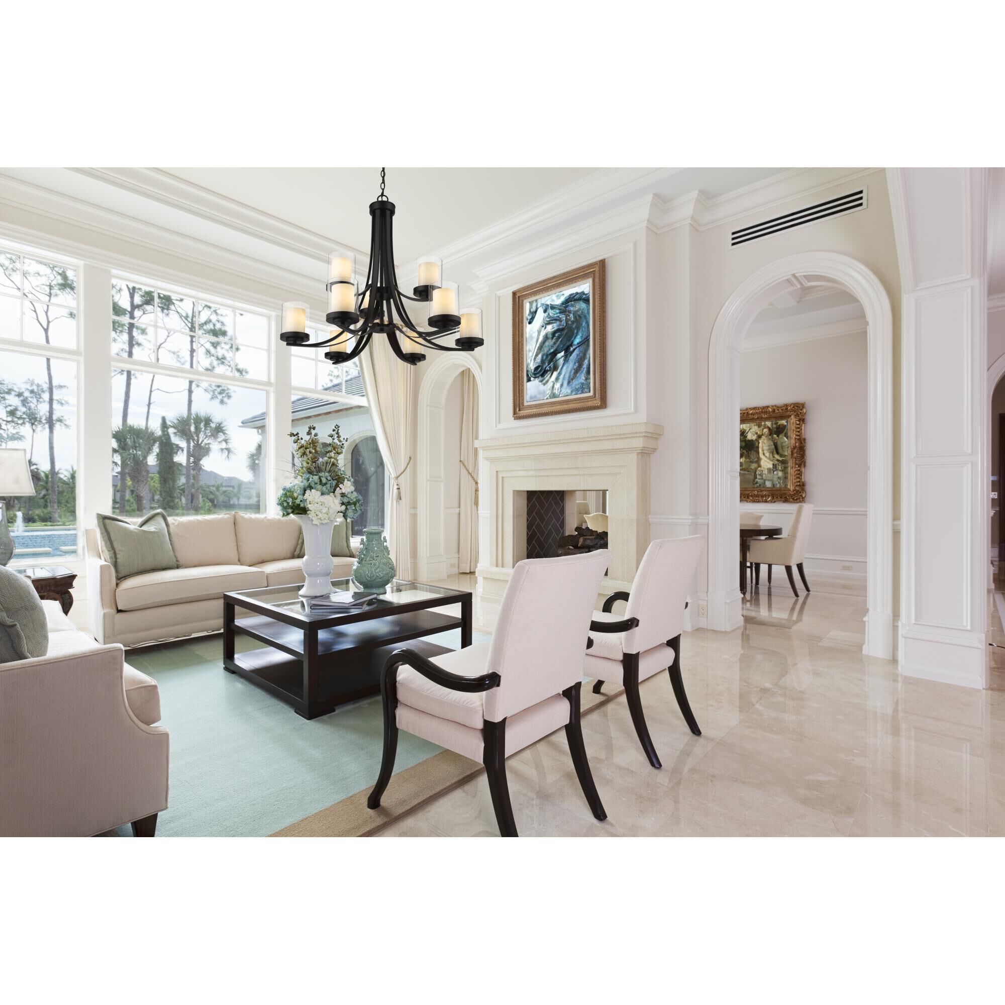 Shown in Matte Black finish and Glass shade