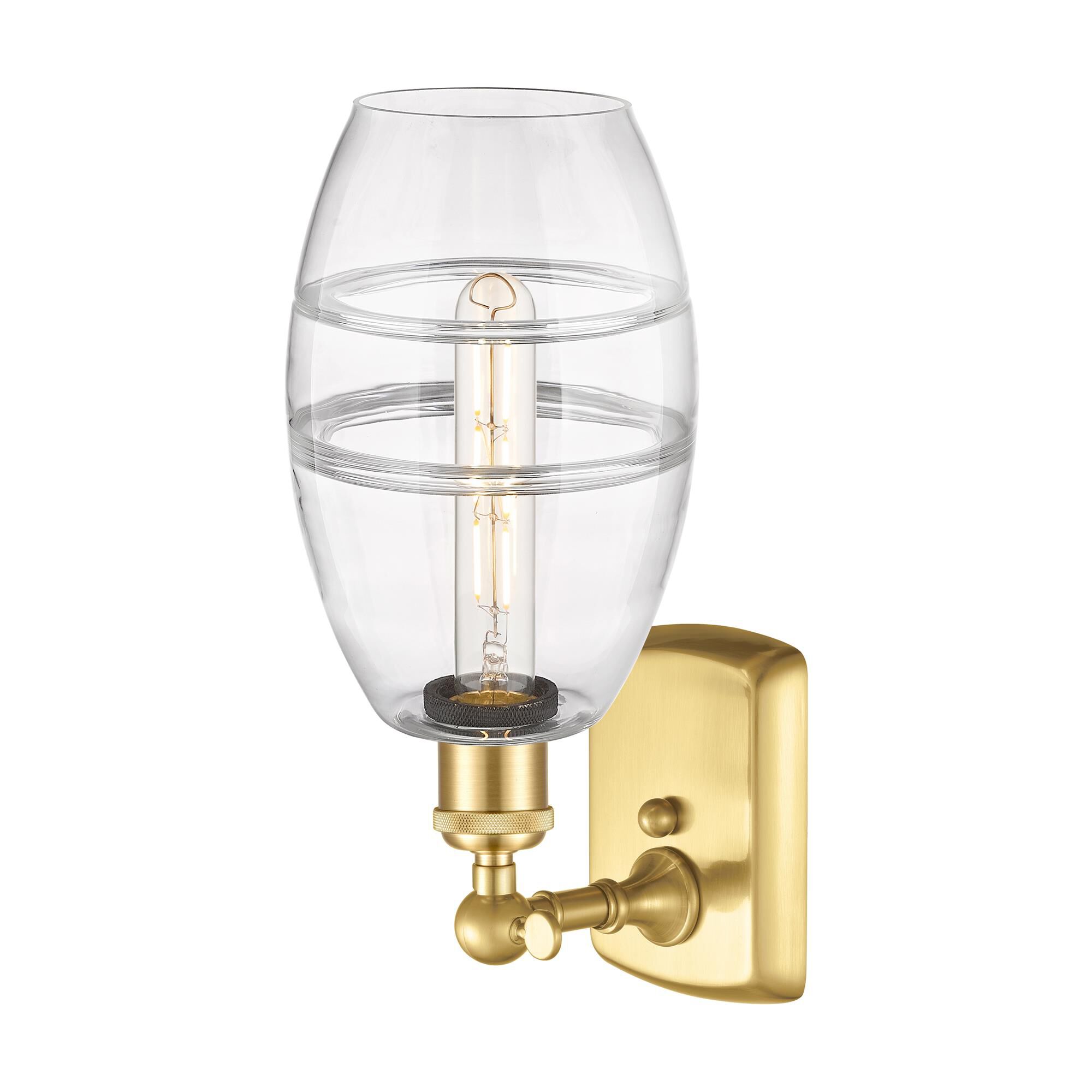Shown in Satin Gold finish and Clear glass