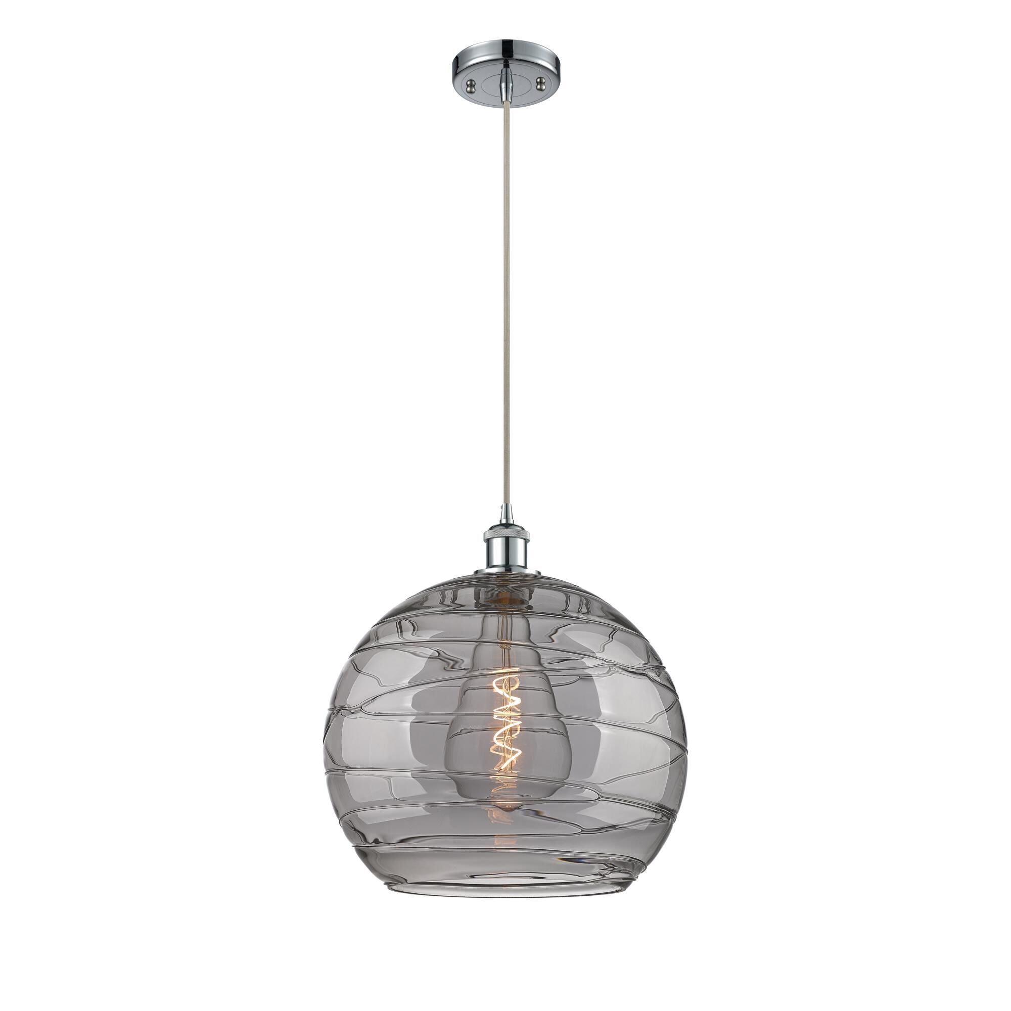 Shown in Polished Chrome finish and Light Smoke Deco Swirl glass