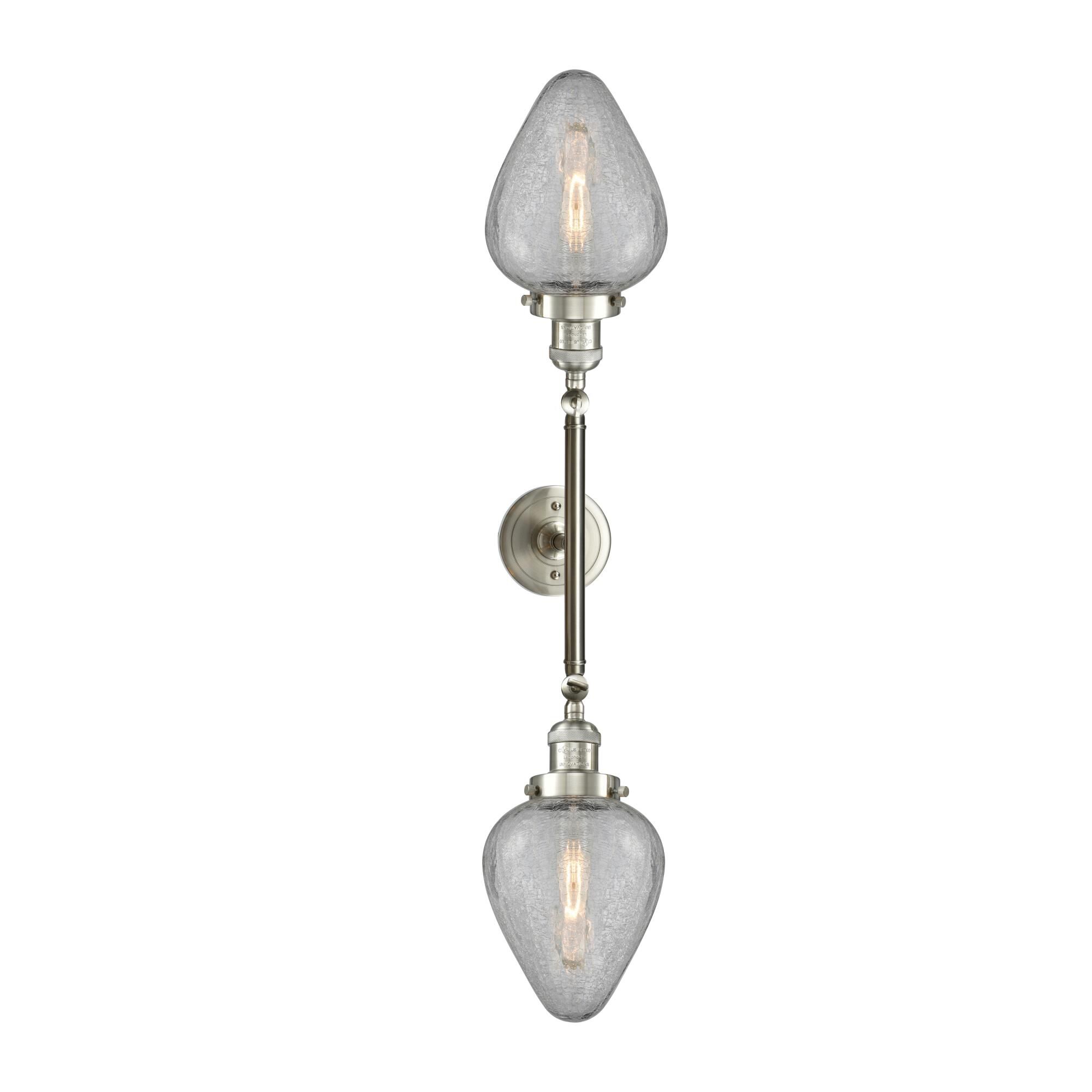 Shown in Brushed Satin Nickel finish and Clear Crackle glass