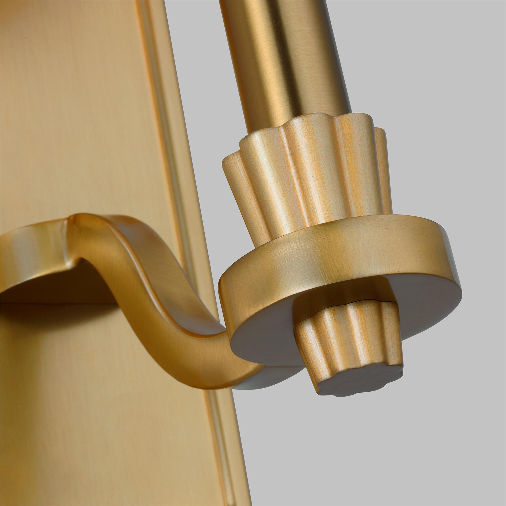 Shown in Burnished Brass finish and White Linen Fabric shade