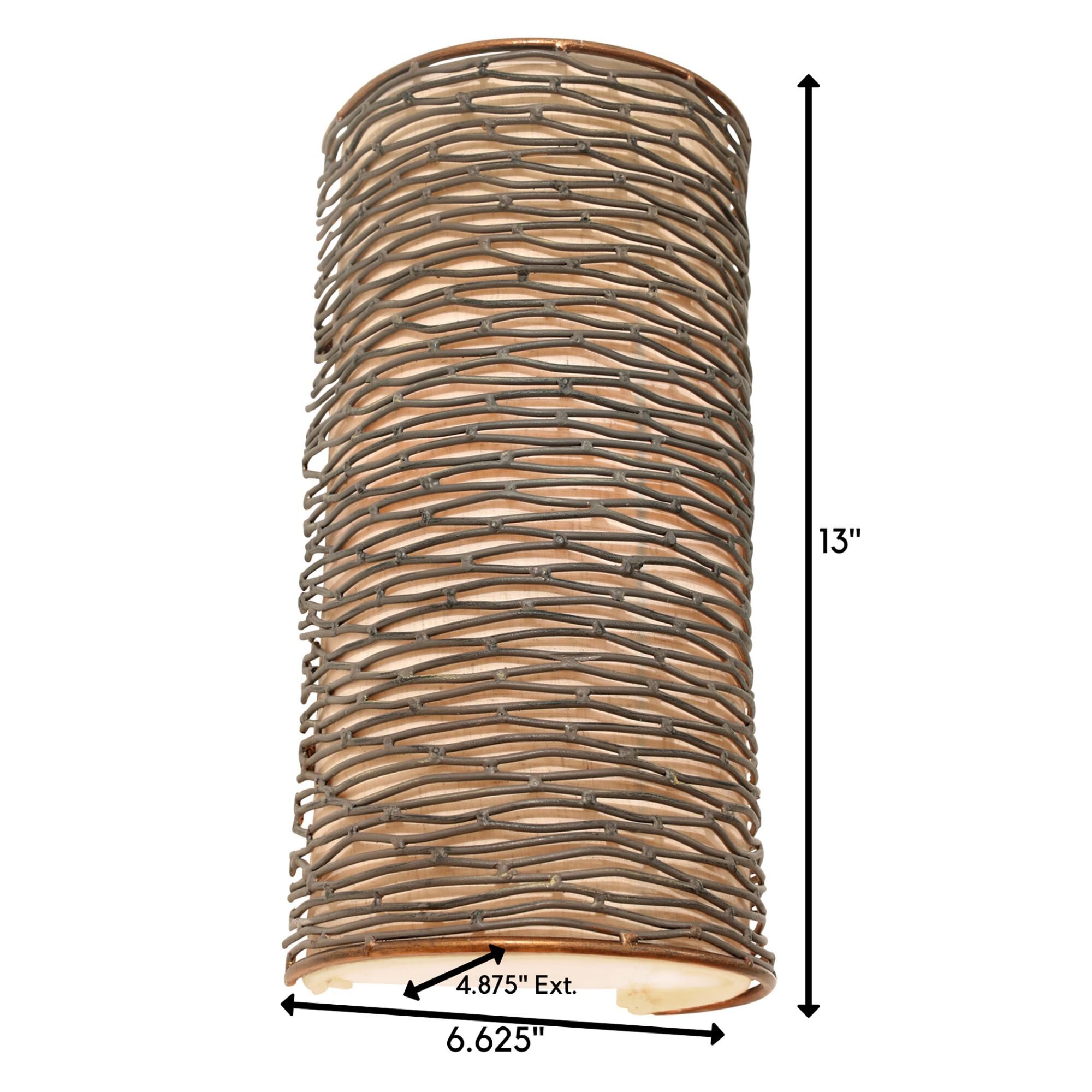 Shown in Hammered Ore finish and Tan glass and Silk Slug Fabric , Acrylic Diffuser shade