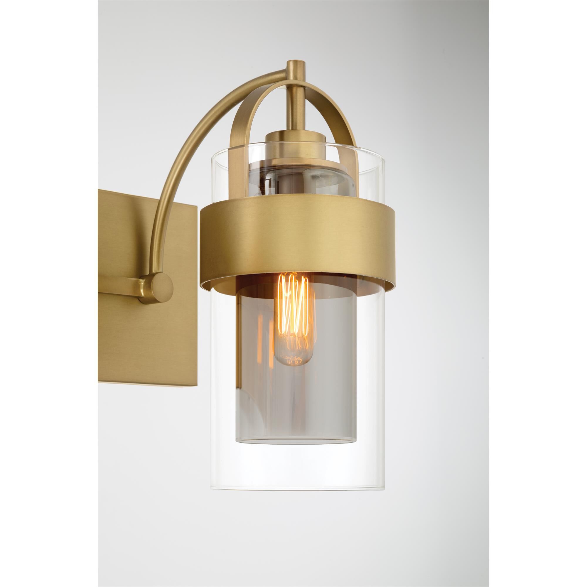 Shown in Legacy Brass finish and Clear and Grey glass