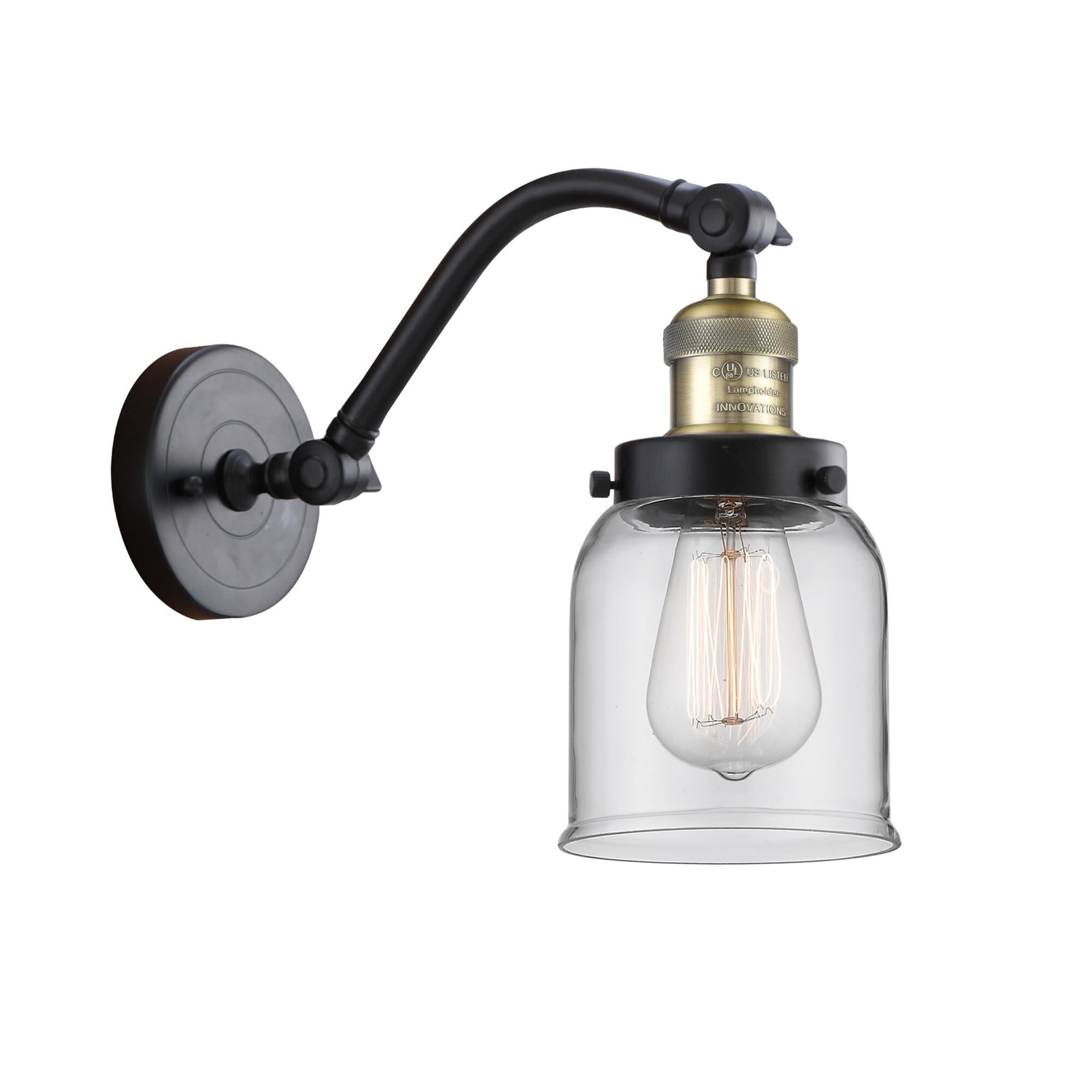 Shown in Black Antique Brass finish and Clear Small Bell glass