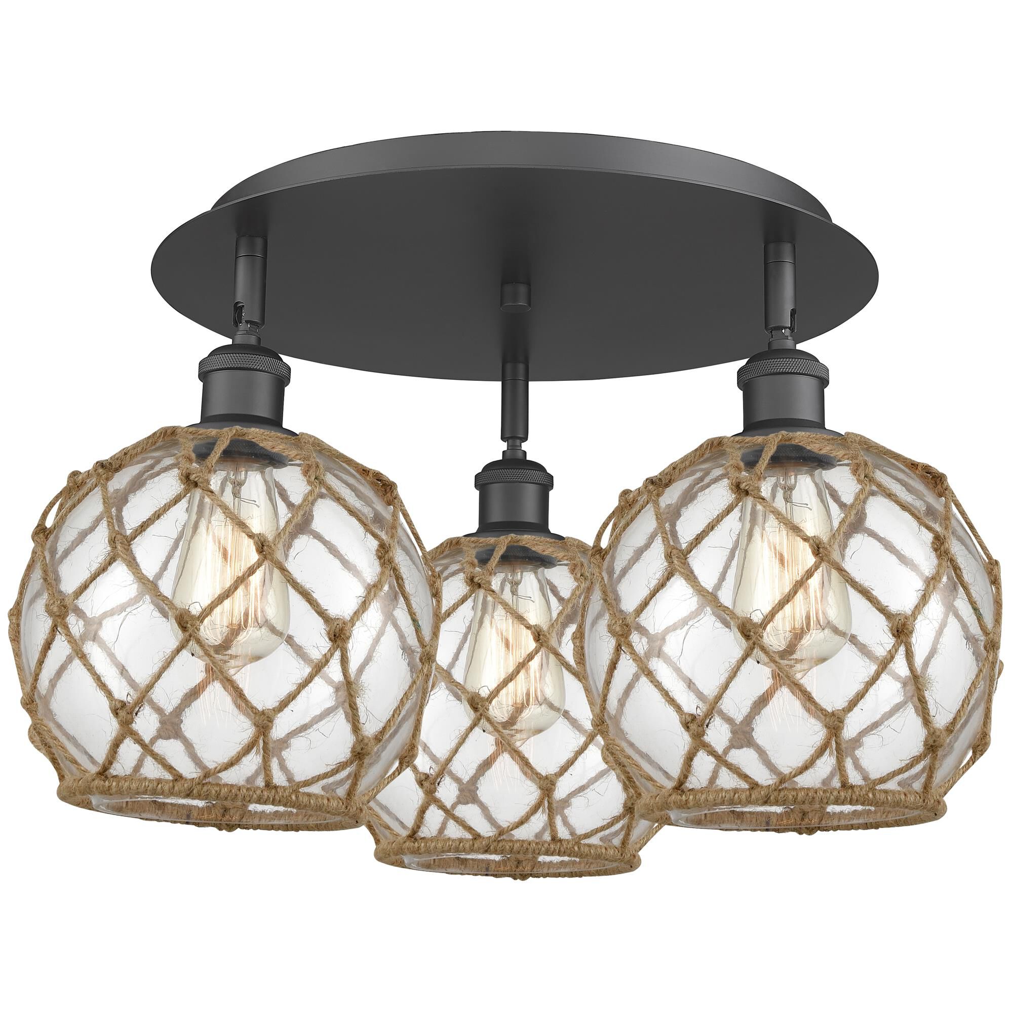 Shown in Matte Black finish and Clear with Brown Rope glass