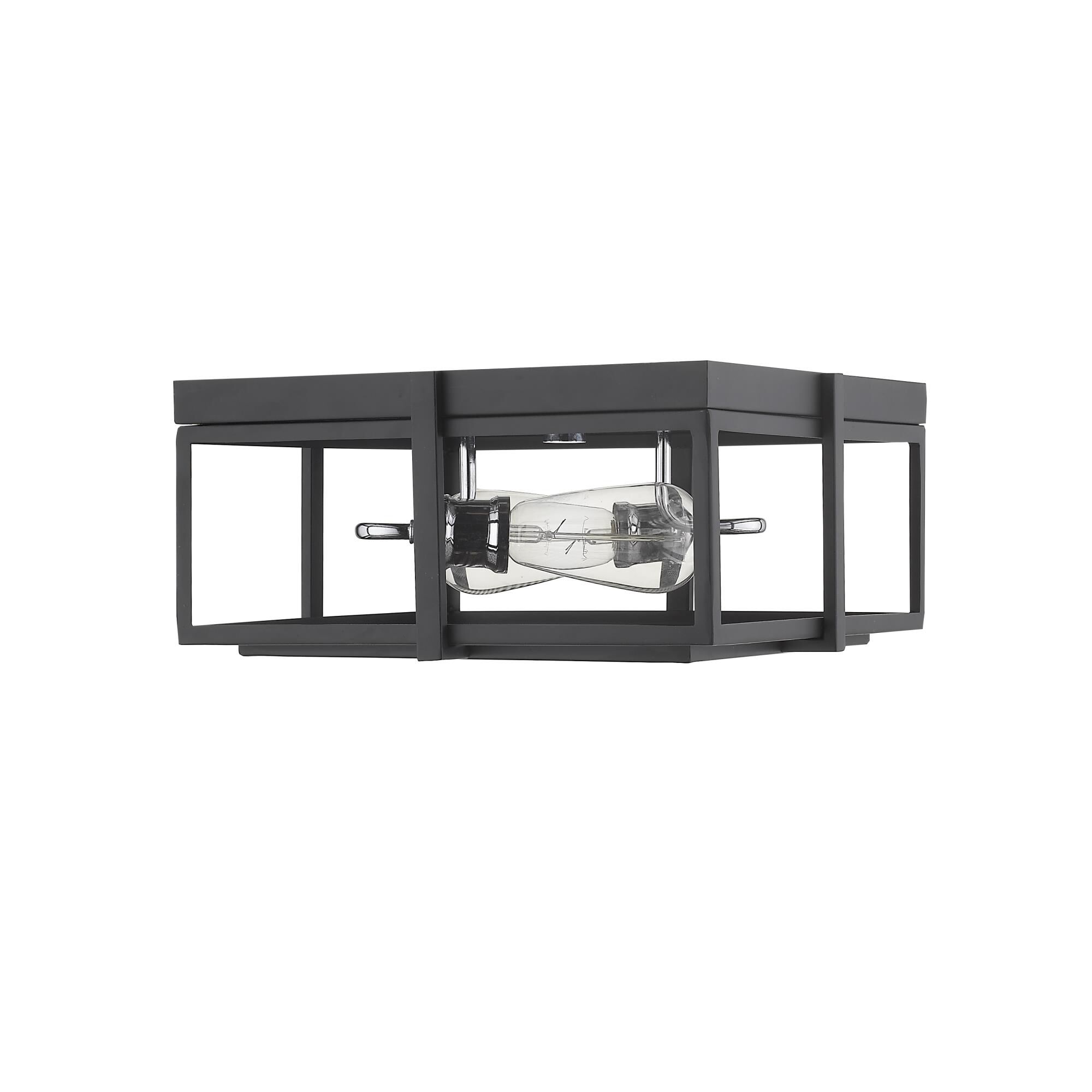 Shown in Matte Black + Chrome finish and --- glass and --- shade