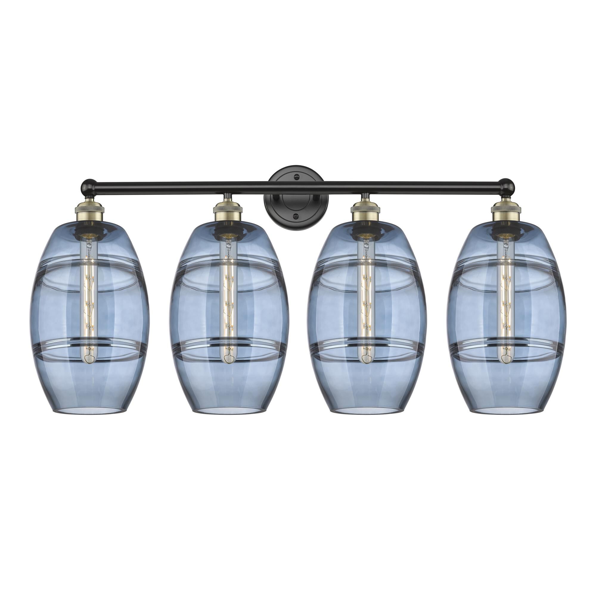 Shown in Black Antique Brass finish and Princess Blue glass