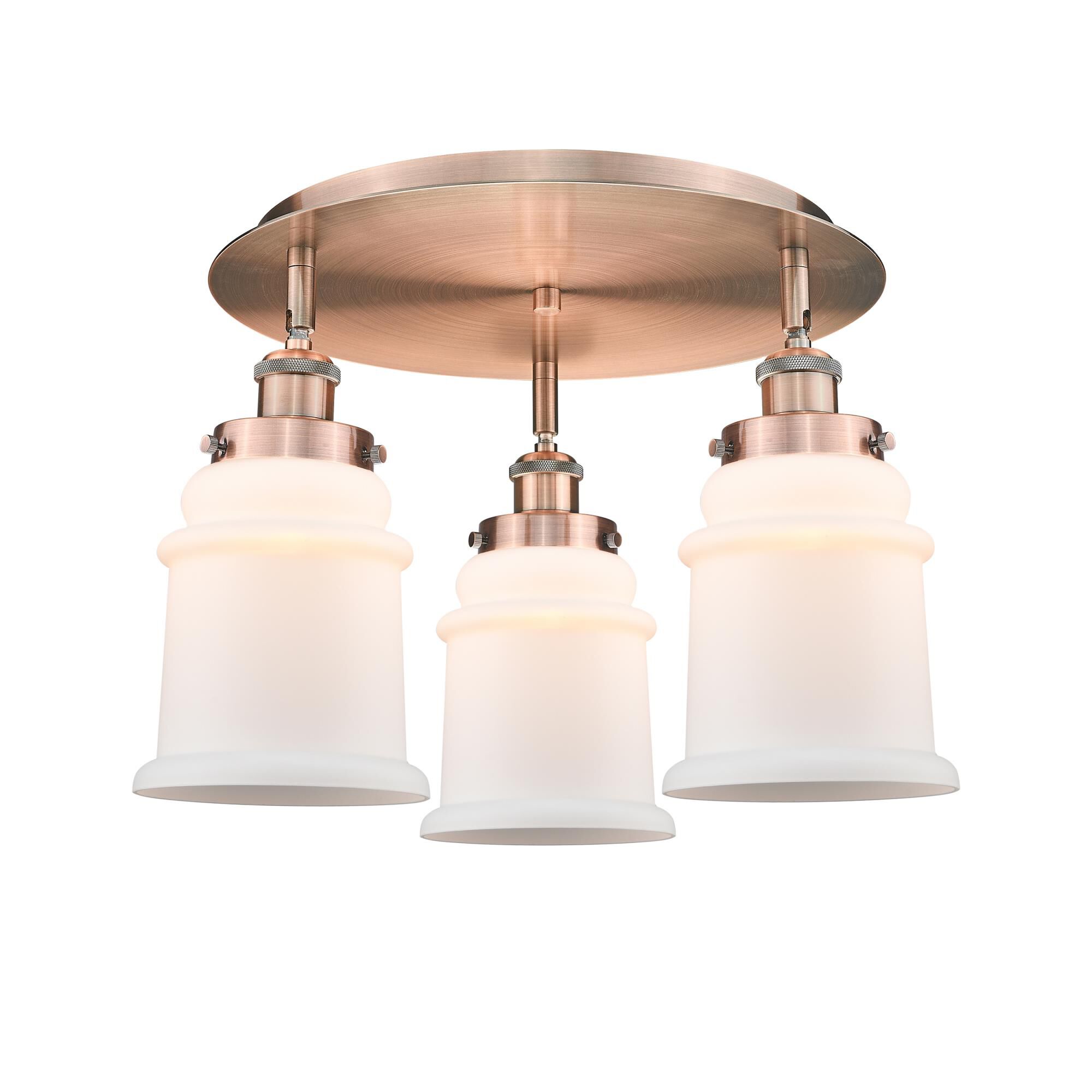 Shown in Antique Copper finish and Matte White glass