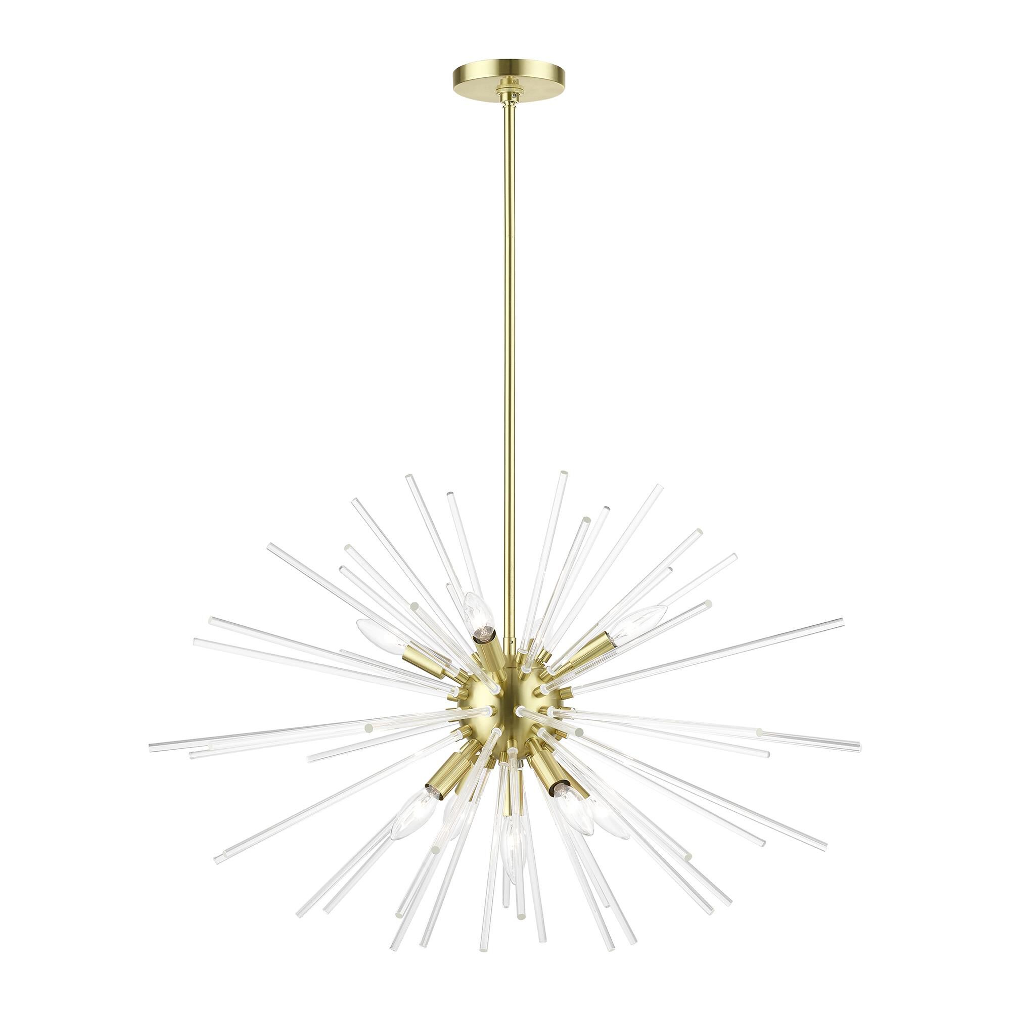 Shown in Satin Brass finish and Clear Rods glass