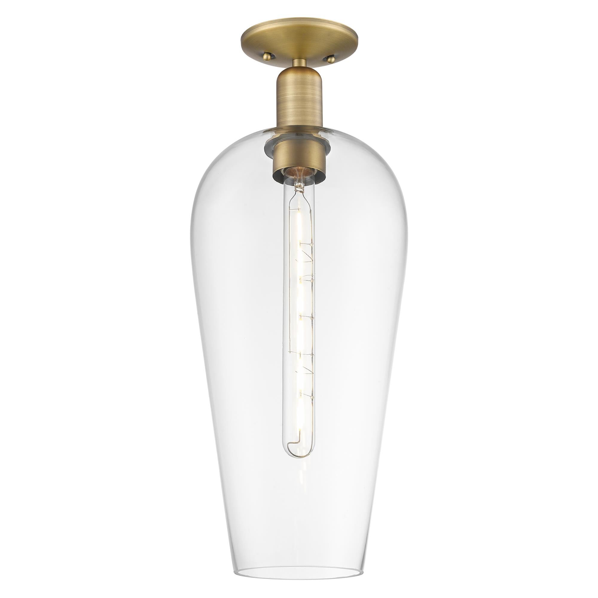 Shown in Brushed Brass finish and Clear Deco Swirl glass