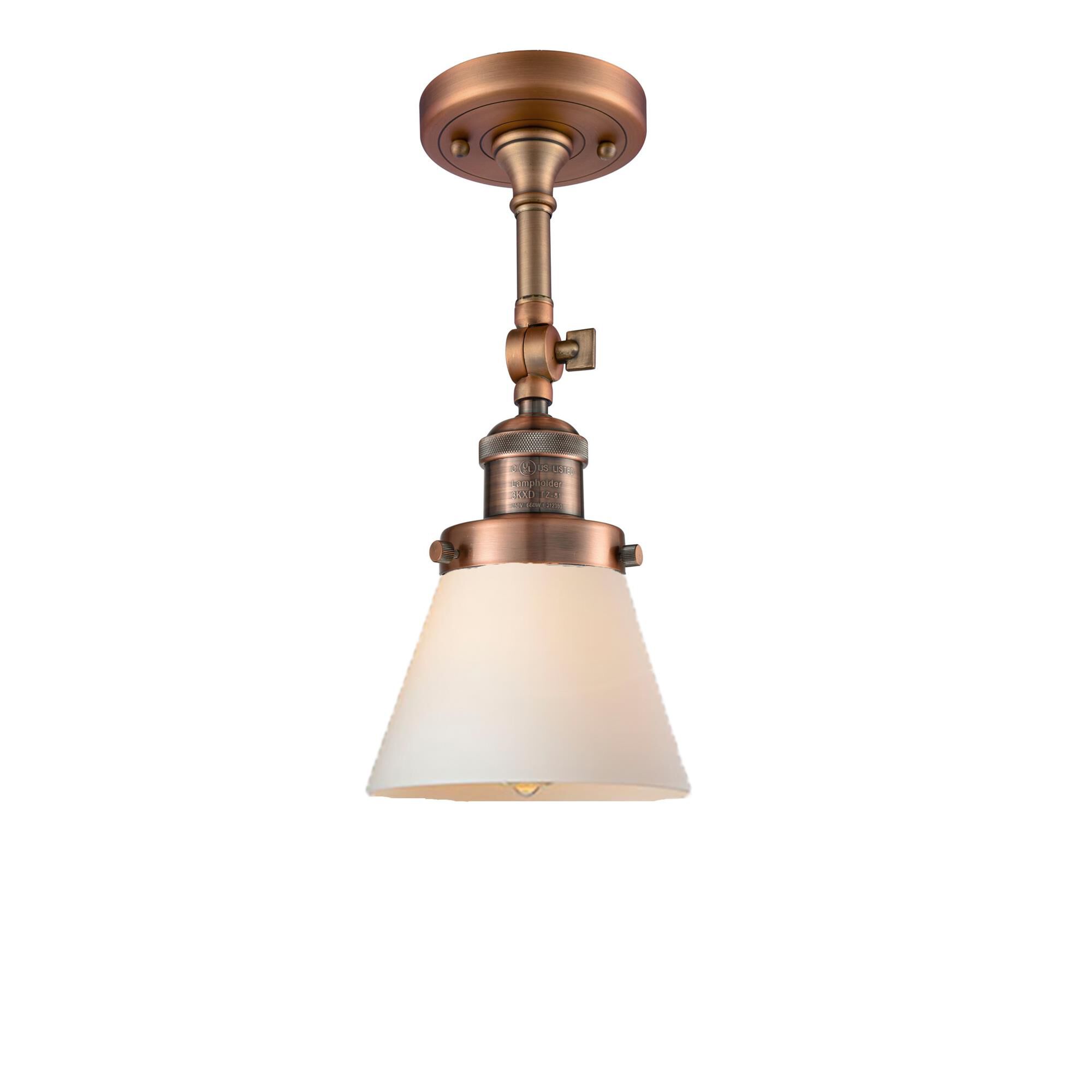 Shown in Antique Copper finish and Frosted glass and None accent