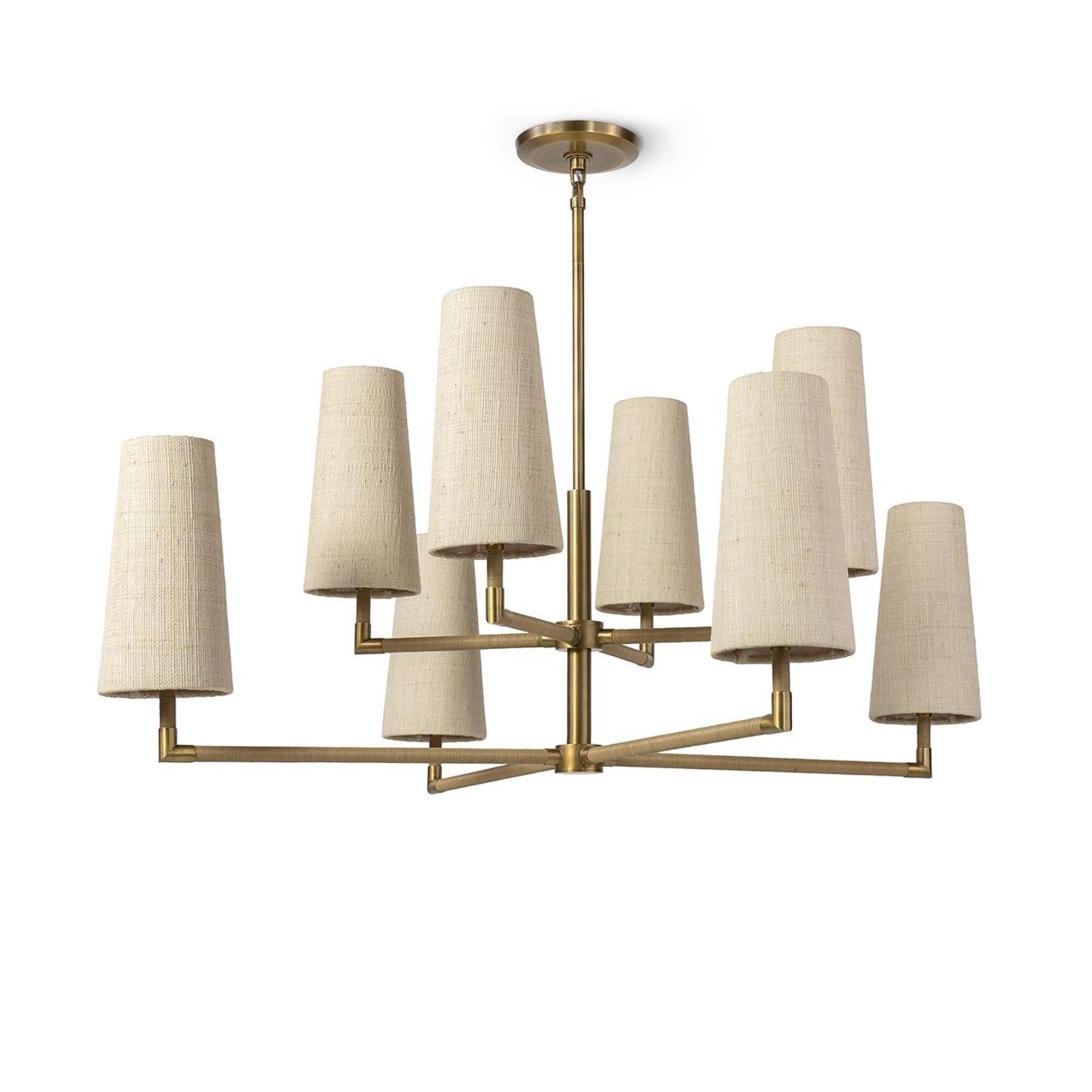 Shown in Brass finish and Raffia  shade