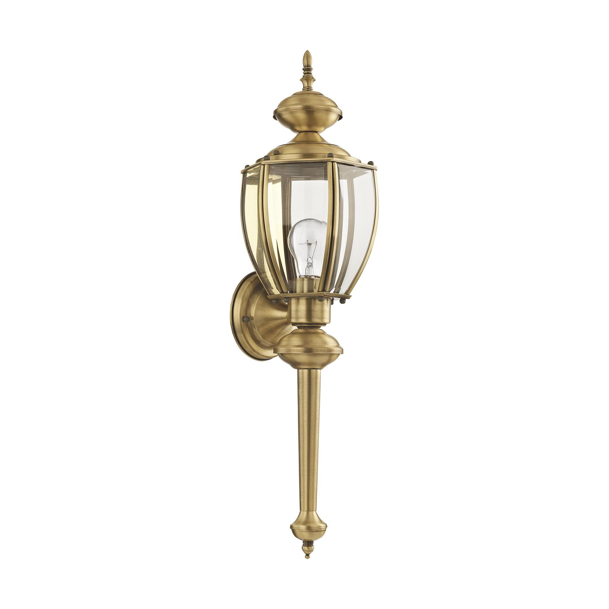 Shown in Antique Brass finish and Clear Beveled glass
