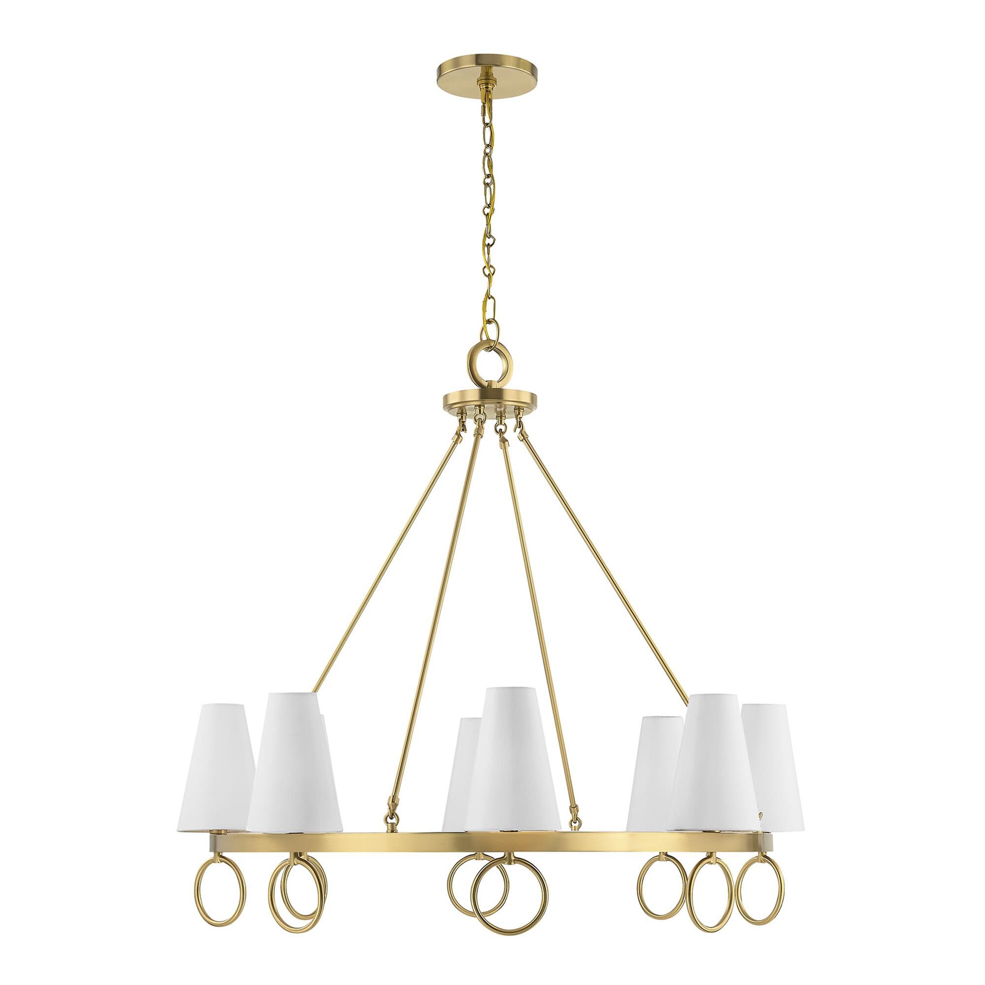 Shown in Warm Brass finish and White Fabric shade