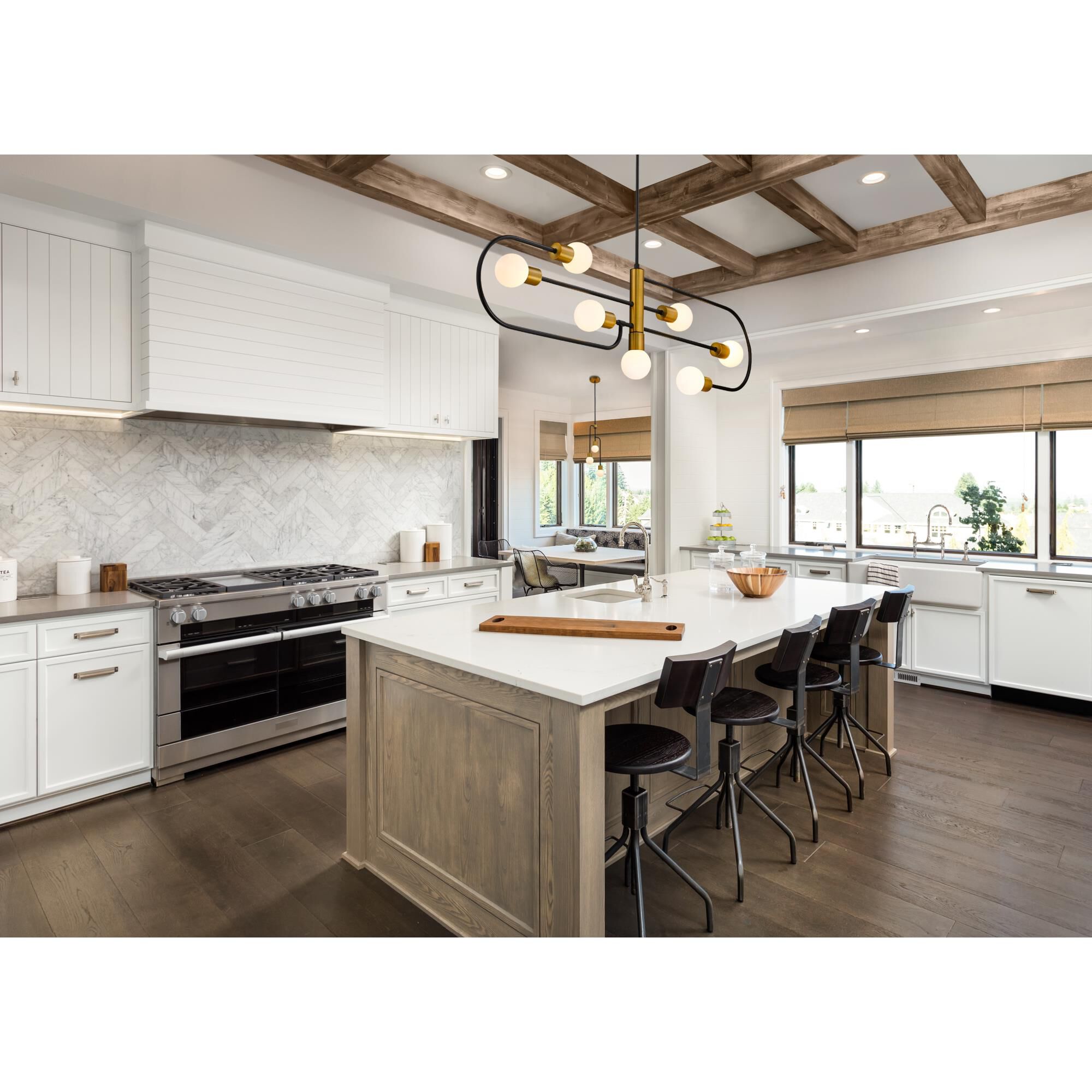 Shown in Matte Black + Foundry Brass finish and Glass shade