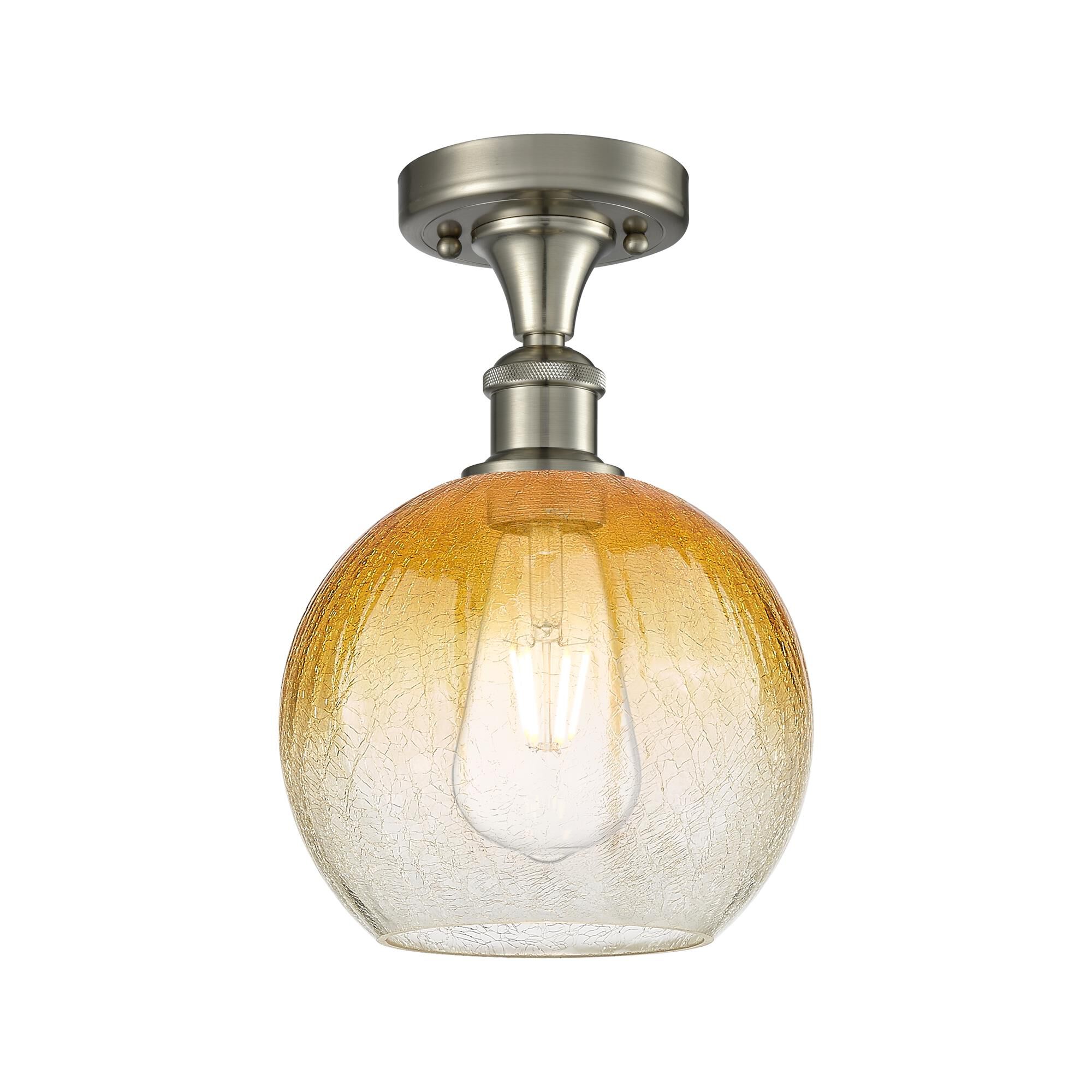 Shown in Brushed Satin Nickel finish and Amber glass