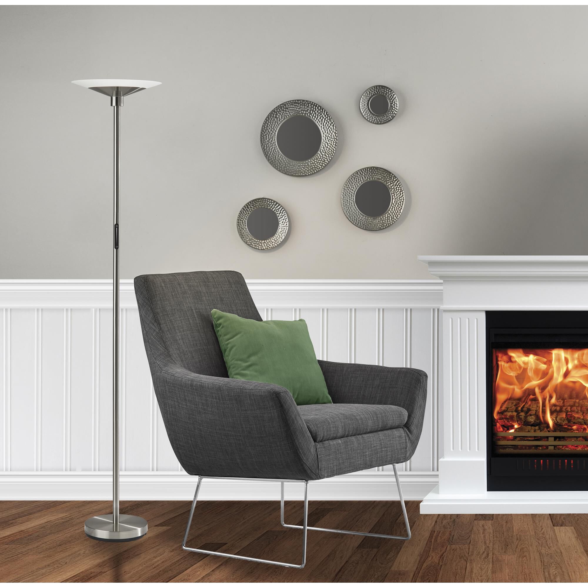 Shown in Brushed Steel finish and Frosted glass