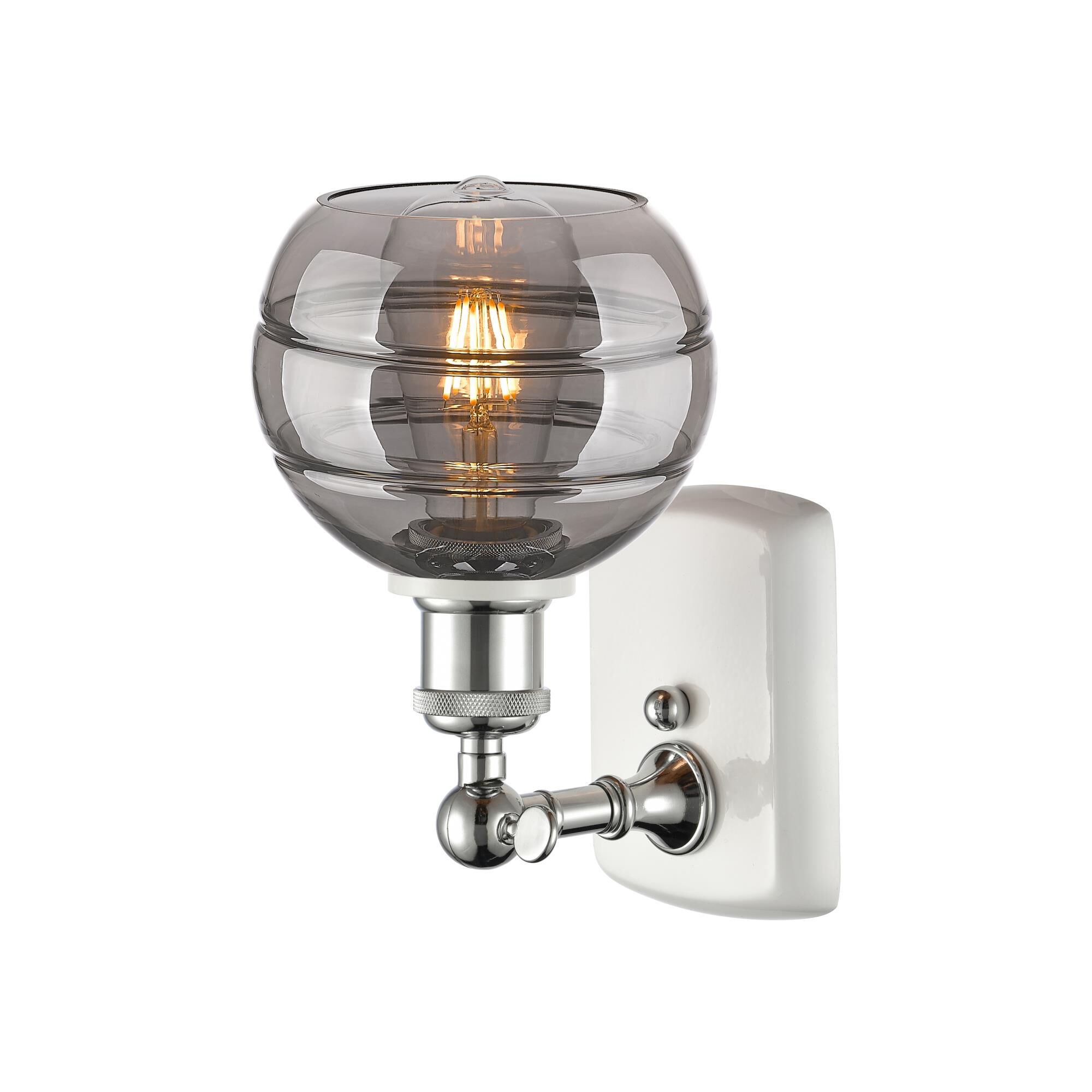 Shown in White Polished Chrome finish and Light Smoke glass