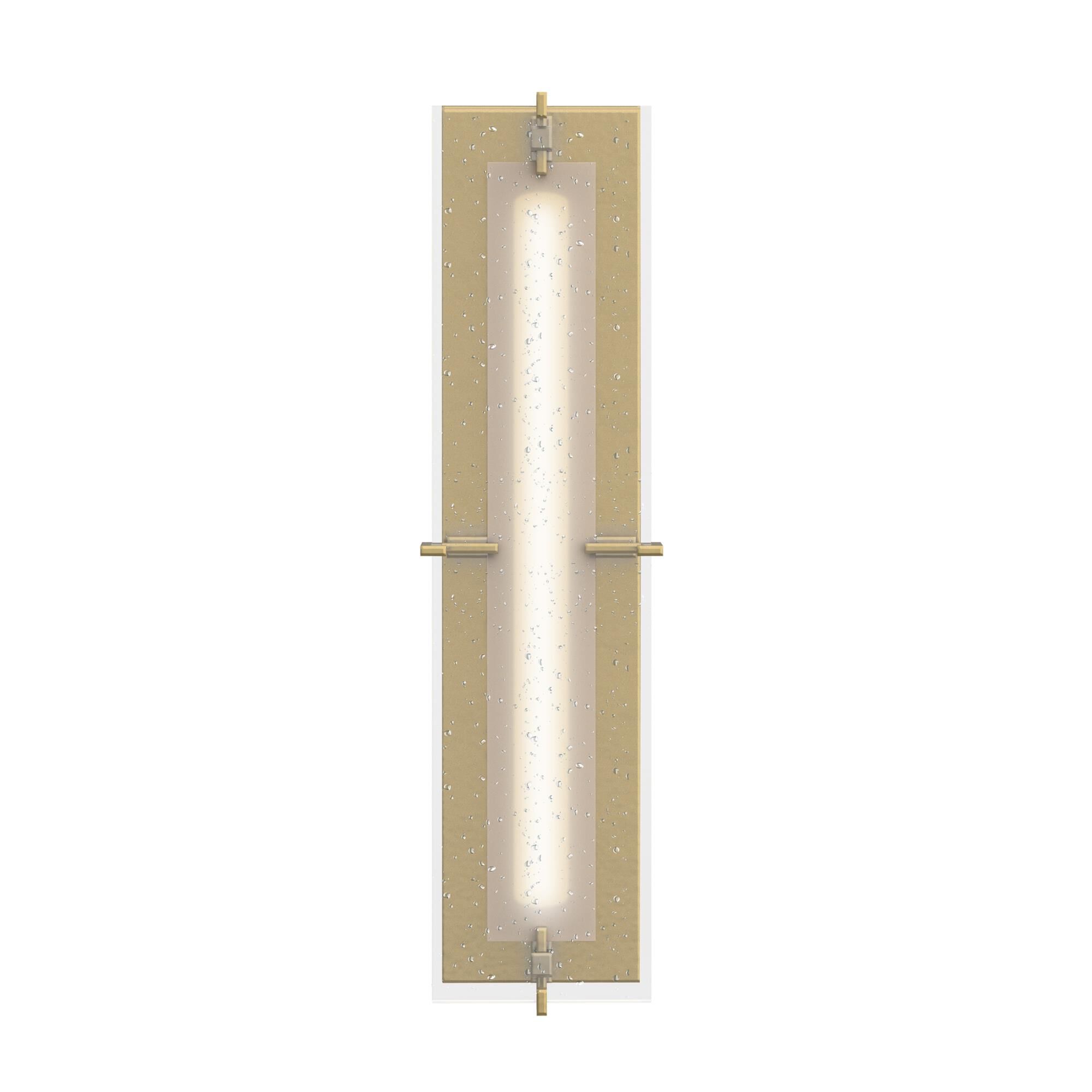 Shown in Modern Brass finish and Seeded Clear glass