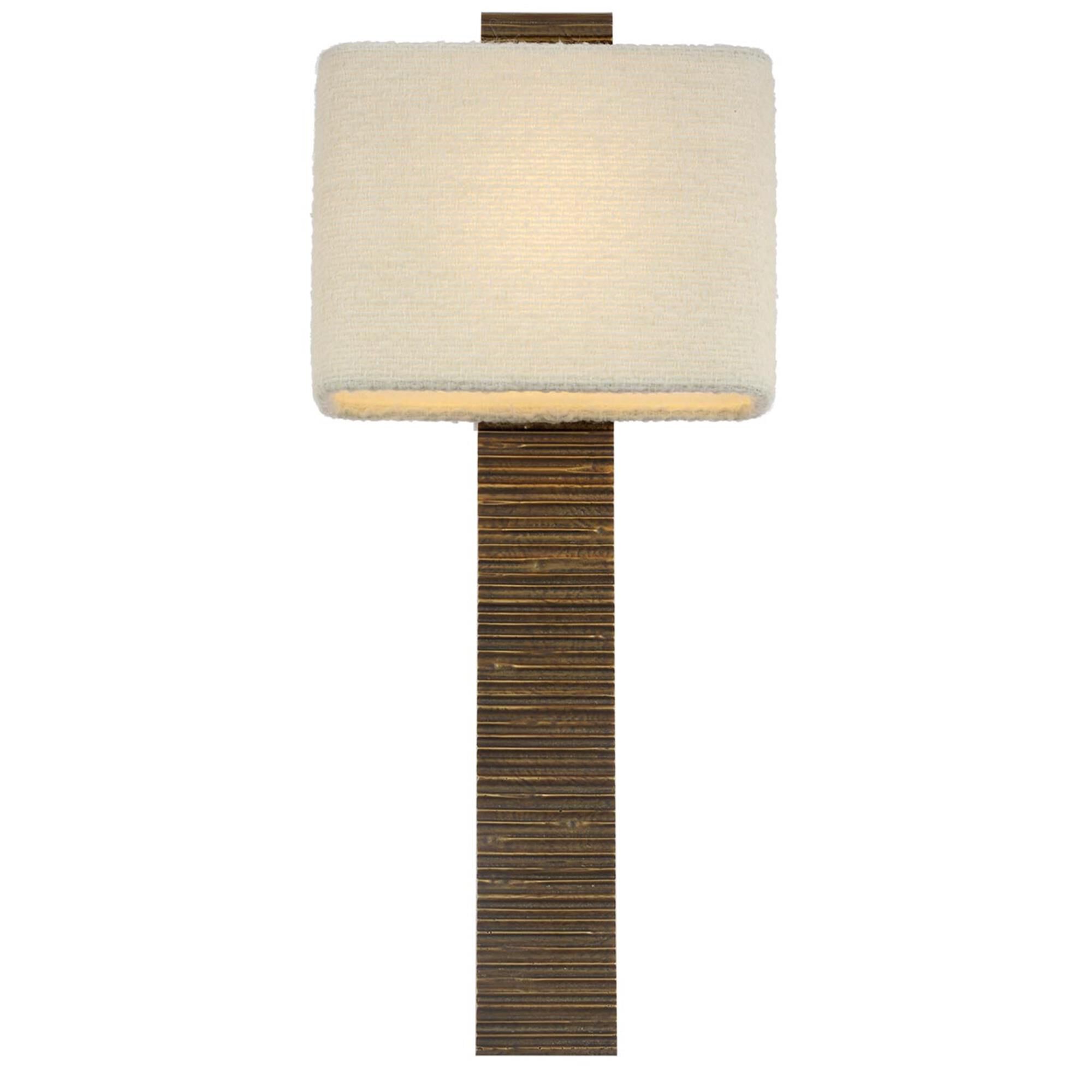 Shown in Ridged Tombac finish and Boucle Rectangle shade