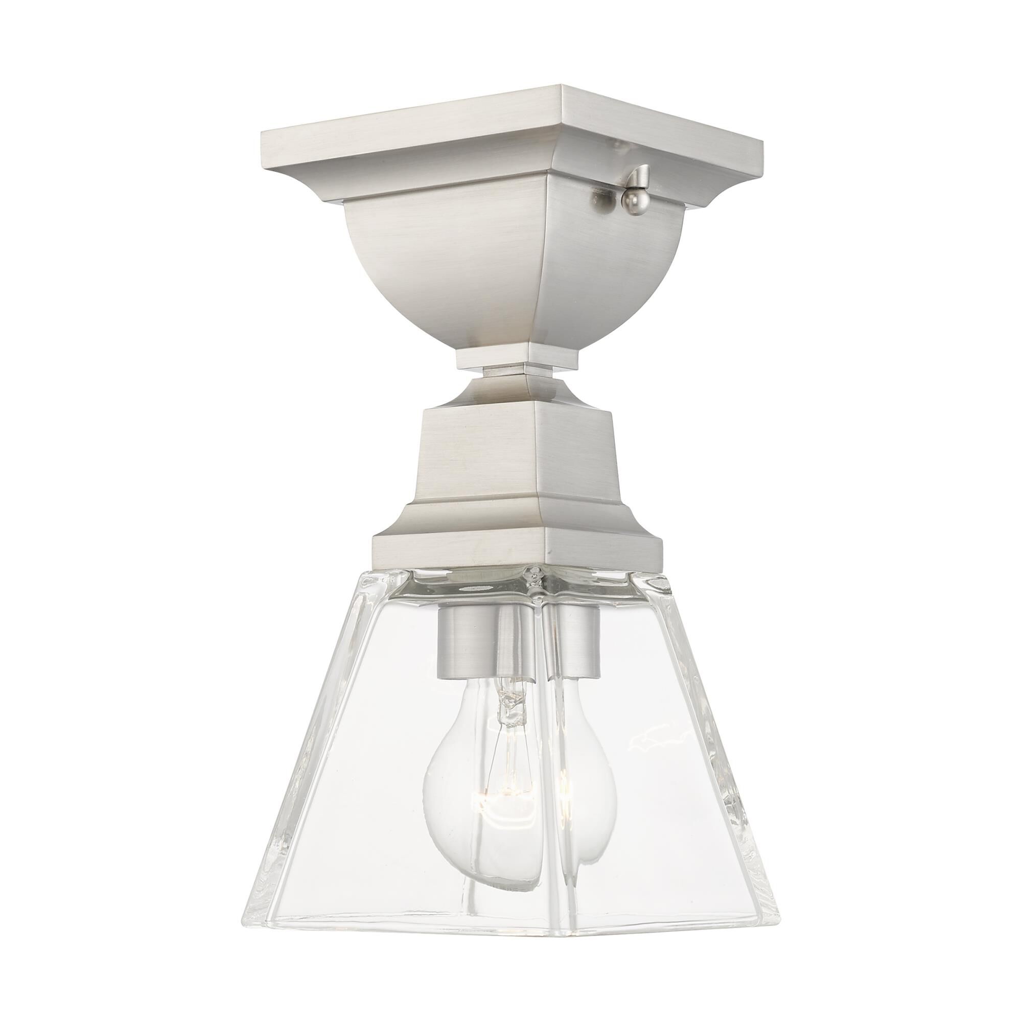 Shown in Brushed Nickel finish and Clear glass and Clear Glass shade