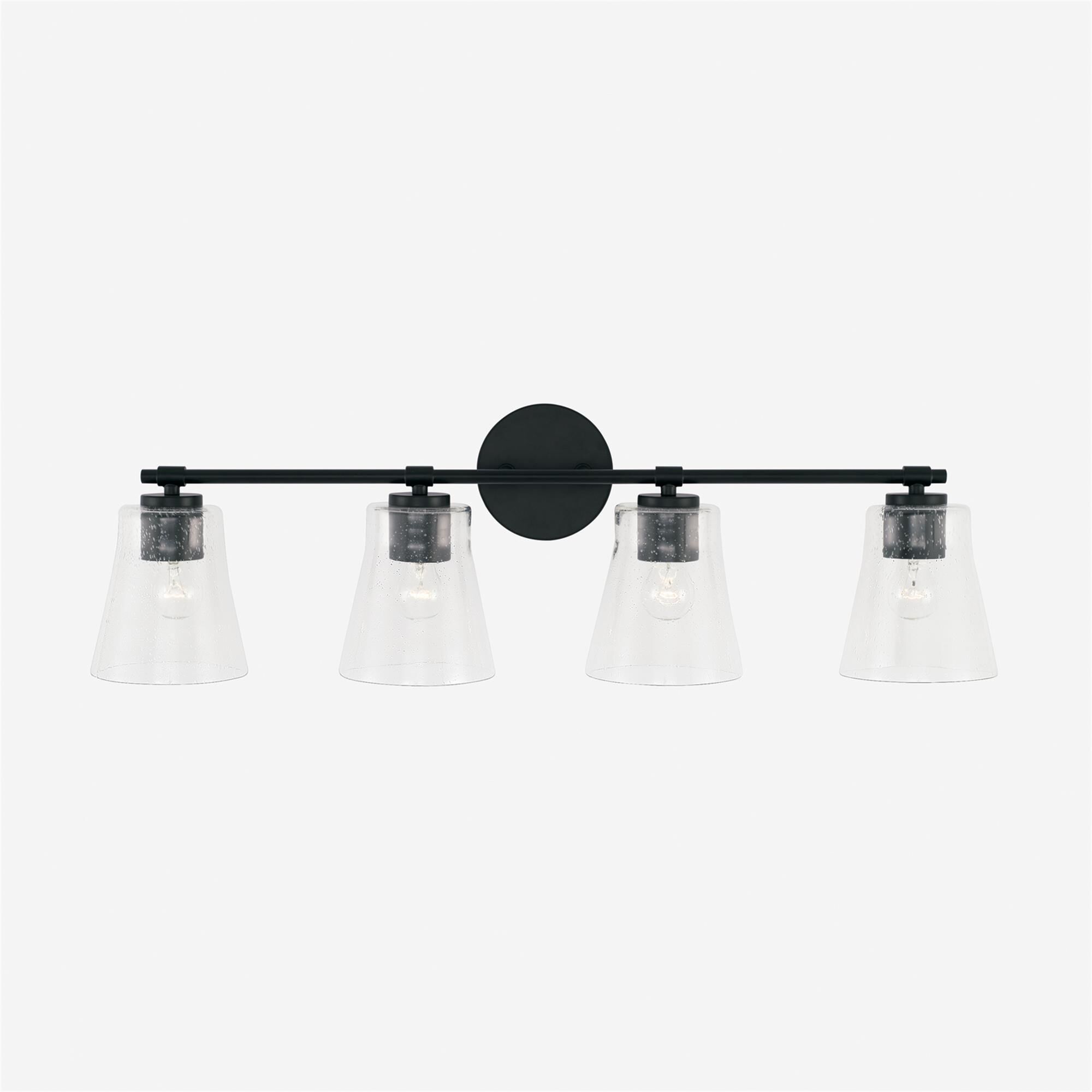 Shown in Matte Black finish and Clear Seeded glass