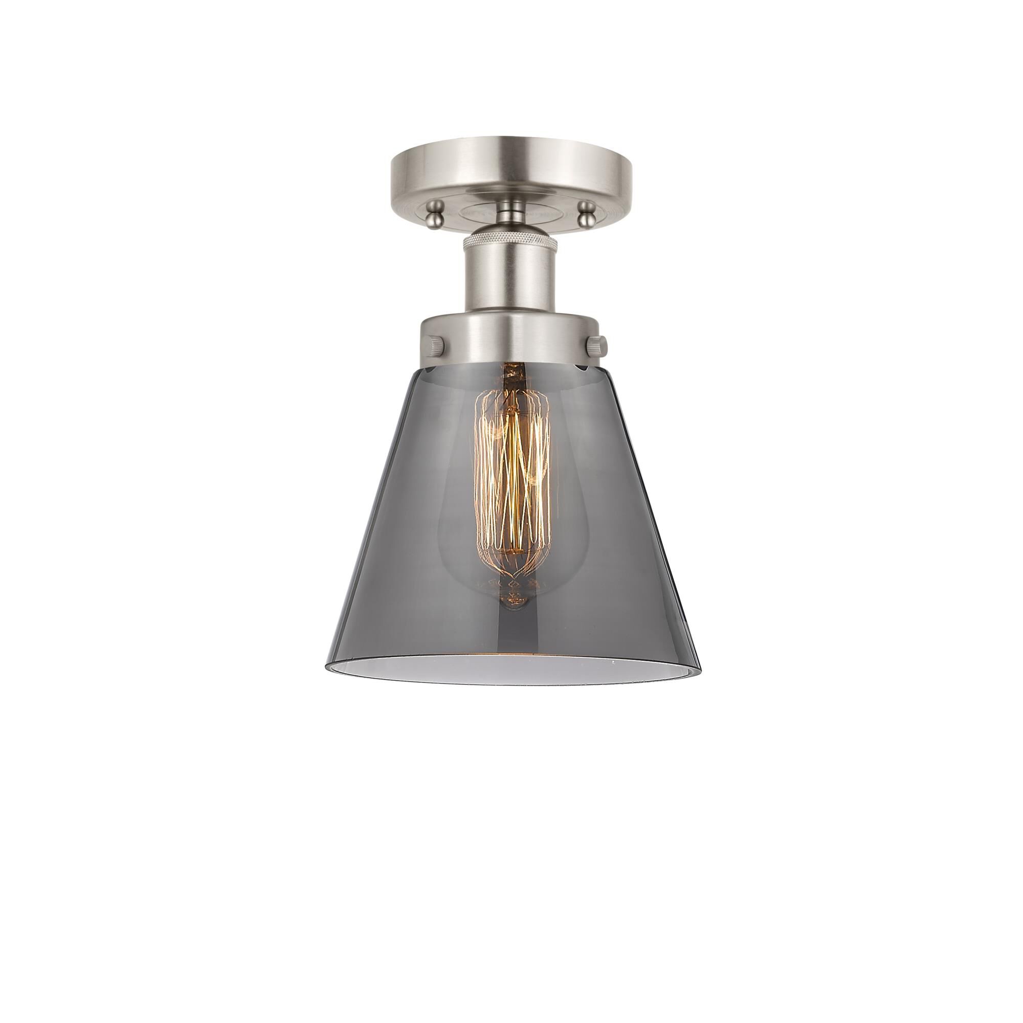 Shown in Brushed Satin Nickel, Plated Smoke finish and Plated Smoke glass and Plated Smoke Glass shade