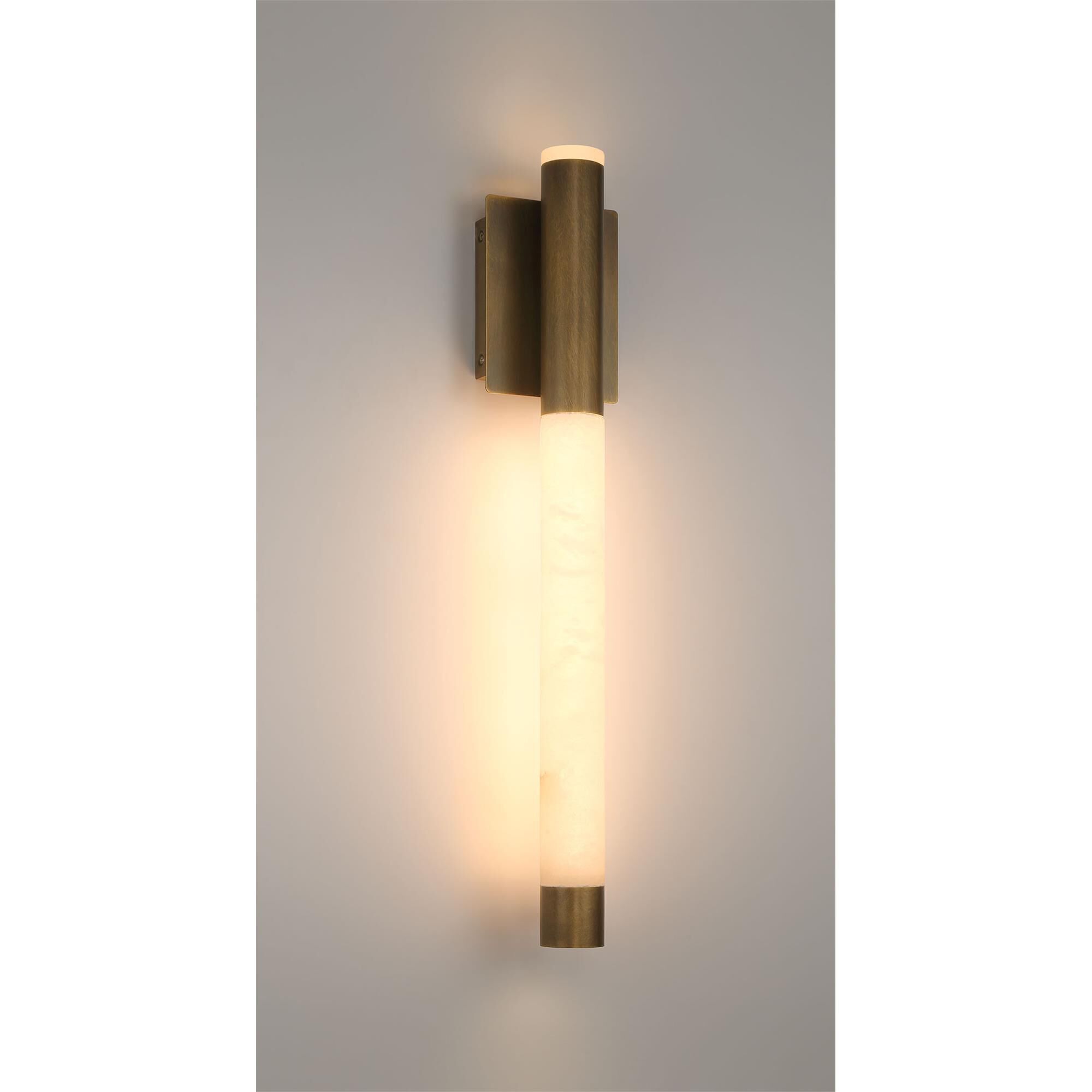 Shown in Weathered Brass finish and Alabaster glass