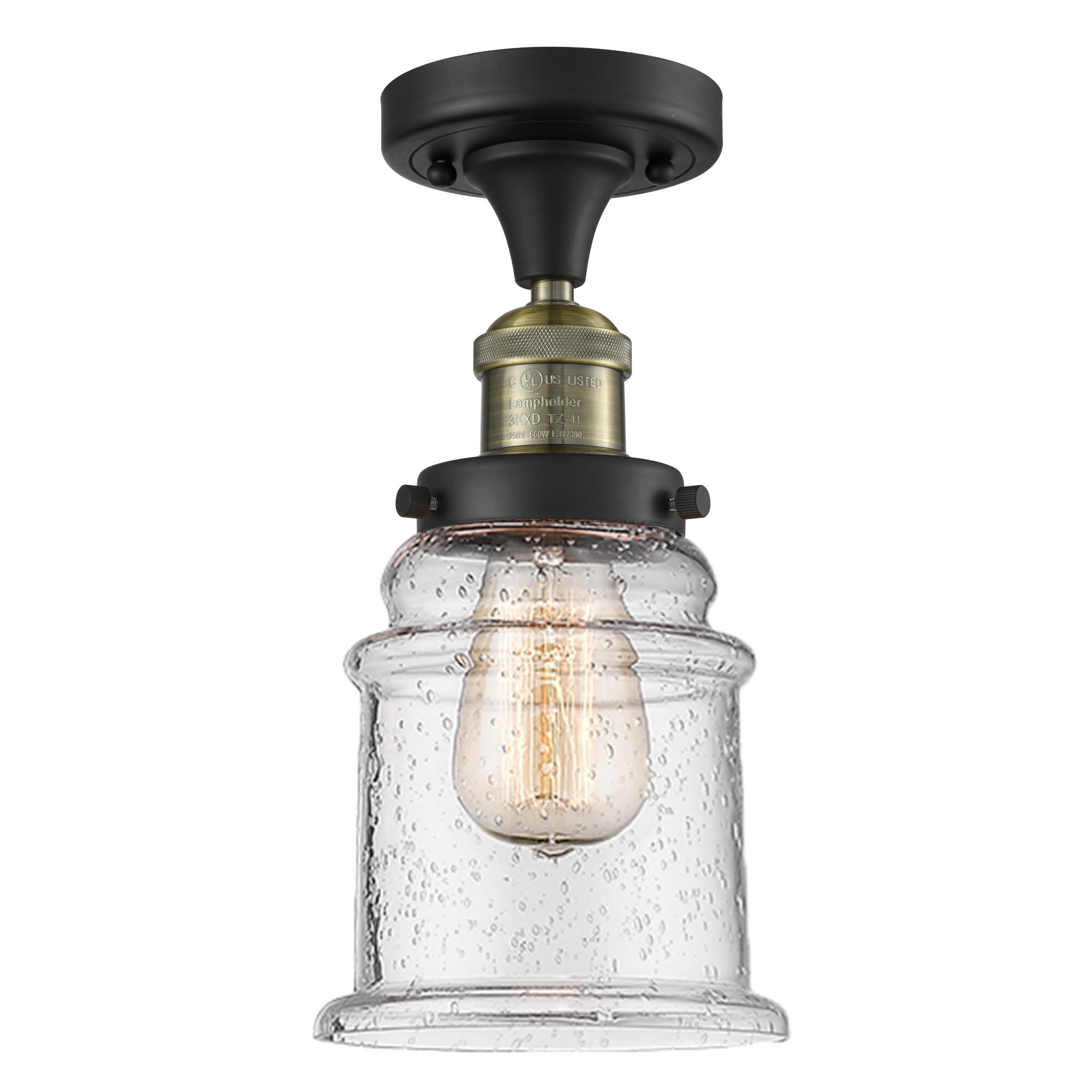 Shown in Black Antique Brass finish and Seedy glass