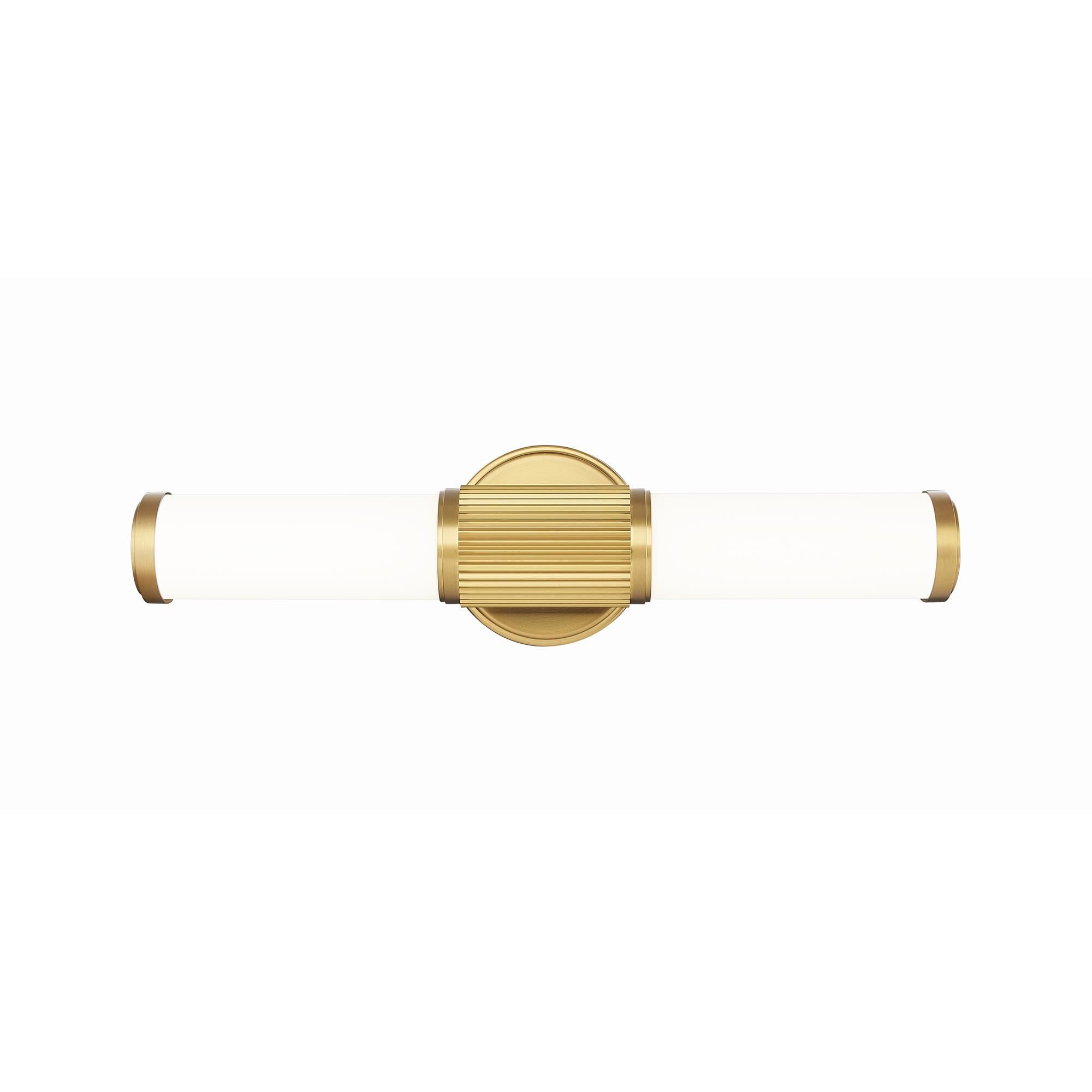 Shown in Modern Gold finish and Opal White glass and Opal White shade