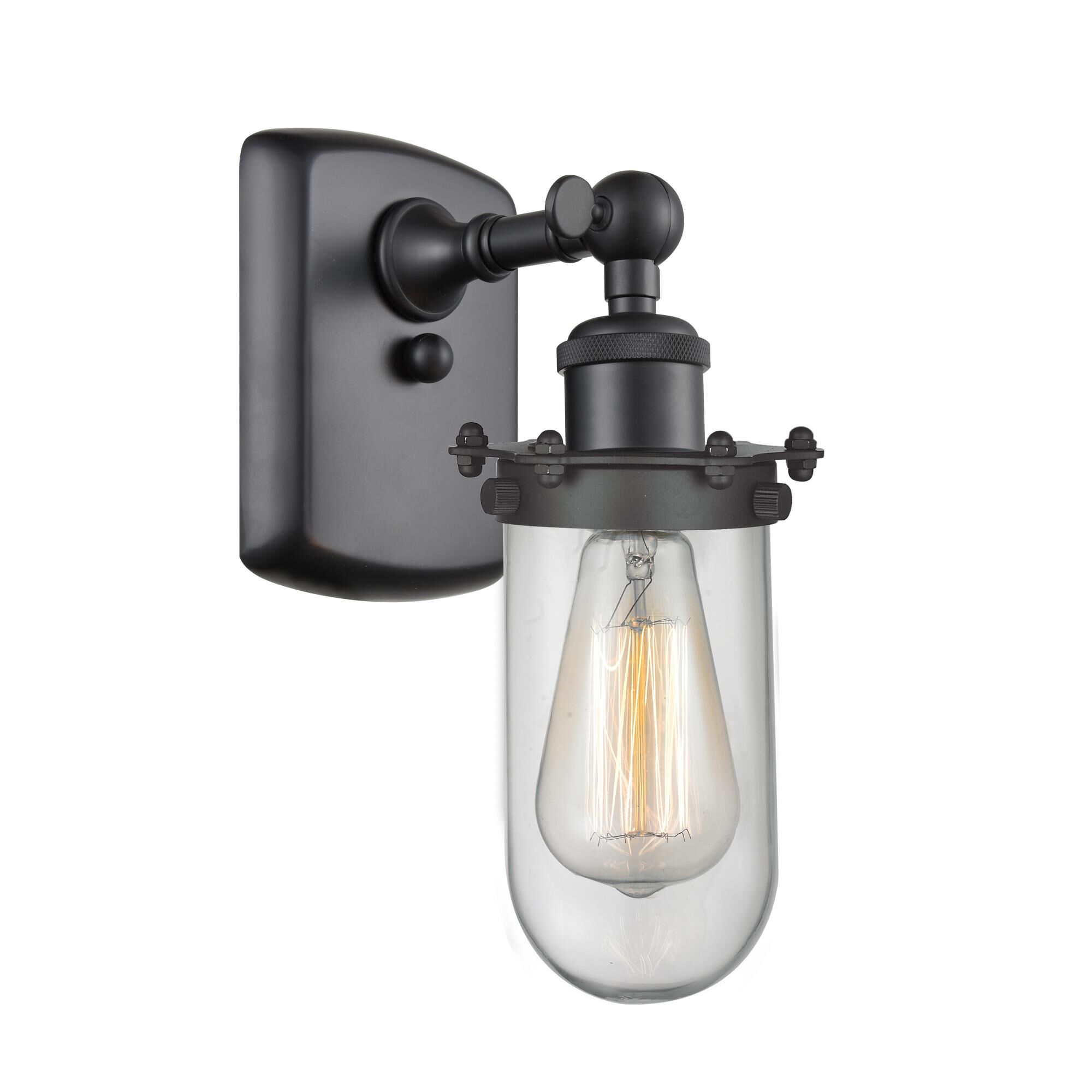 Shown in Matte Black finish and Clear Kingsbury glass