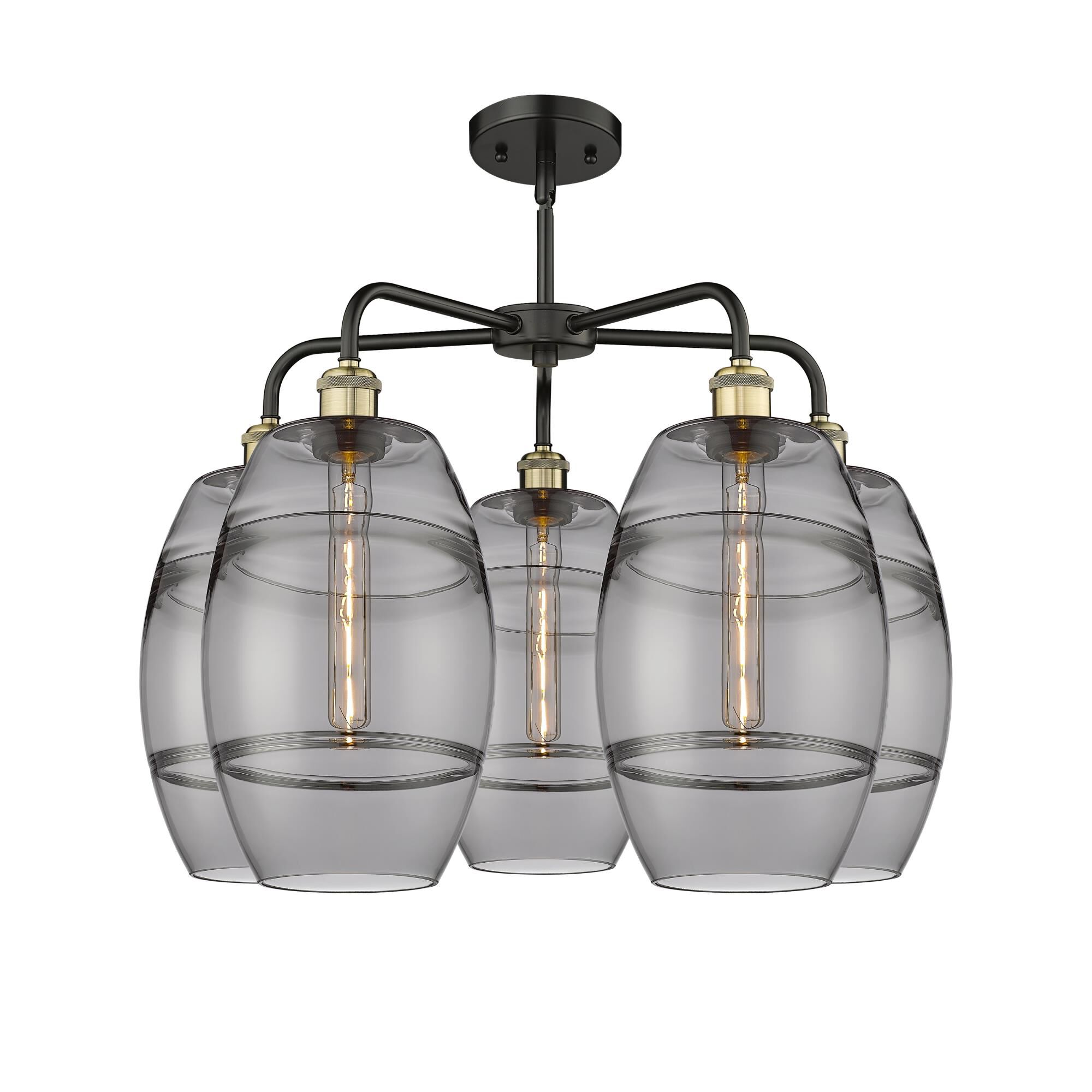 Shown in Black Antique Brass finish and Light Smoke glass