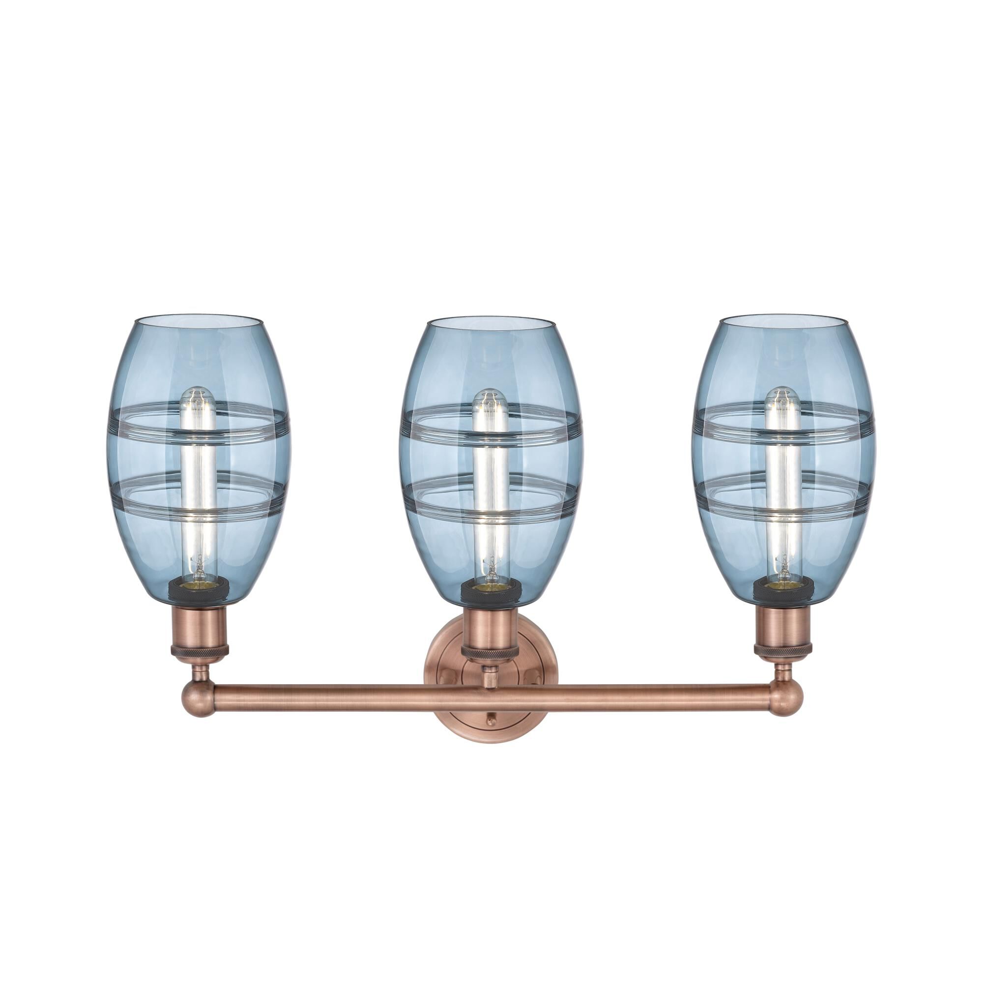 Shown in Antique Copper finish and Princess Blue glass