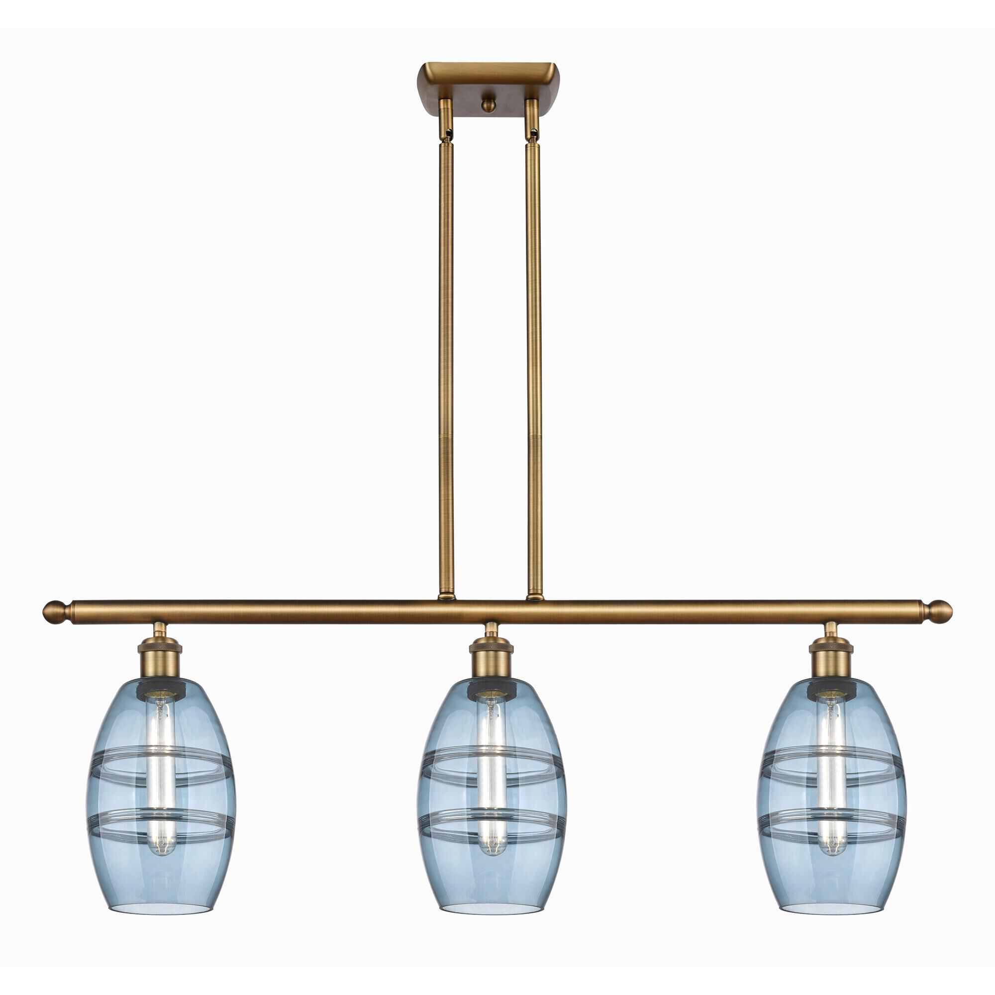 Shown in Brushed Brass finish and Princess Blue glass
