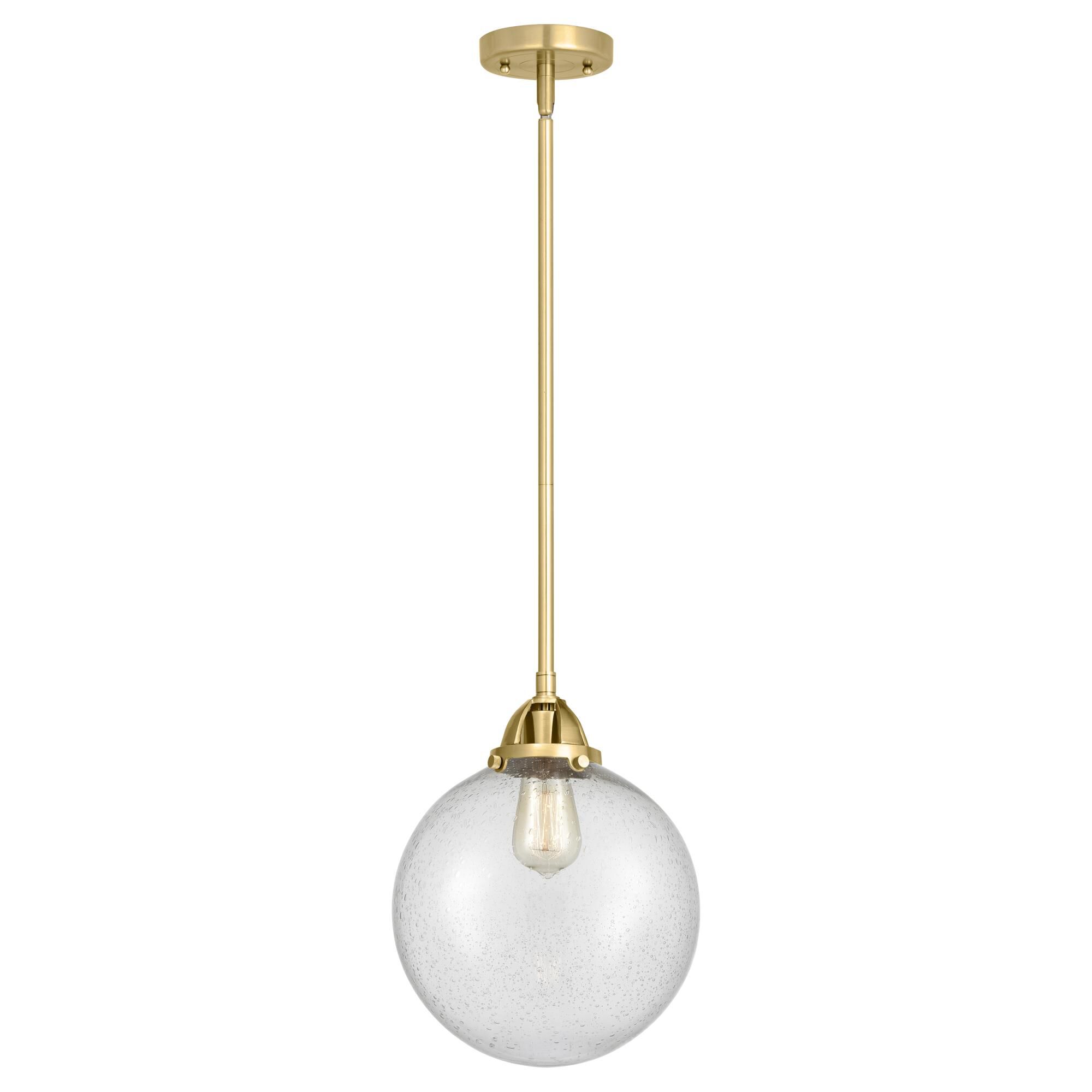 Shown in Satin Gold finish and Seedy Globe glass and No Shade shade